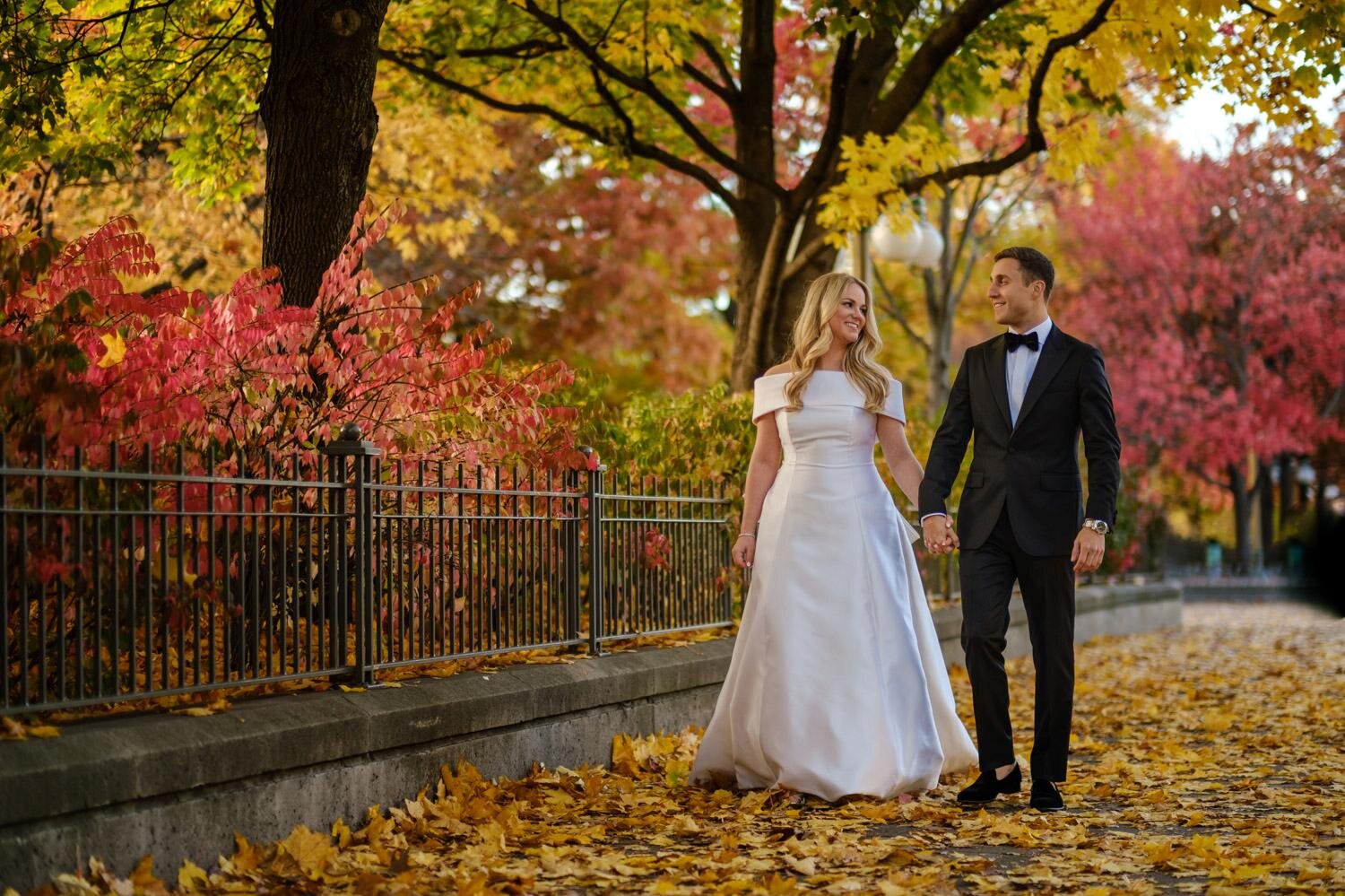 photograph of a bride and groom on their wedding day in downtown Ottawa in the Fall