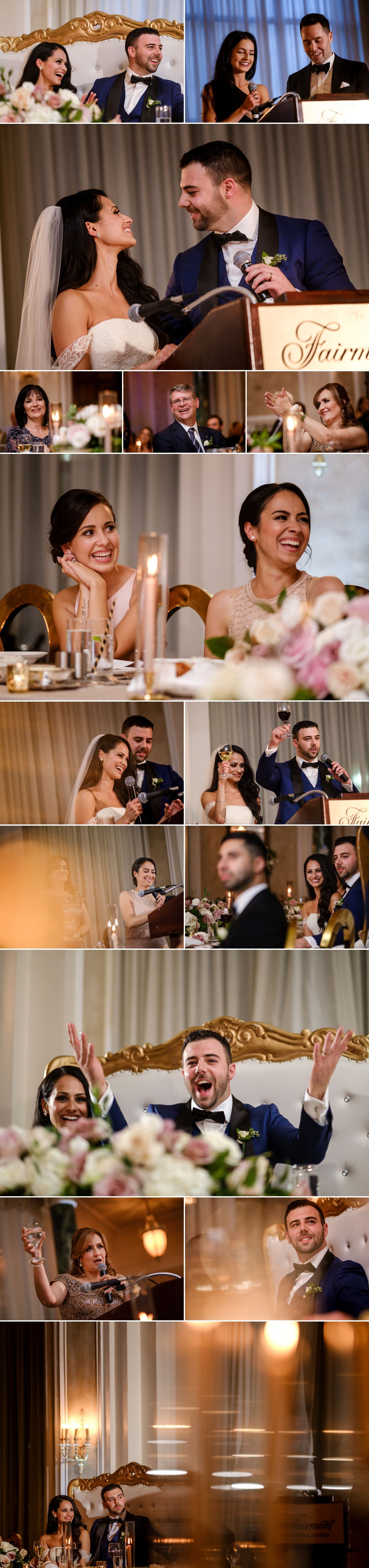 candid moments during a wedding reception in the drawing room at the fairmont chateau laurier