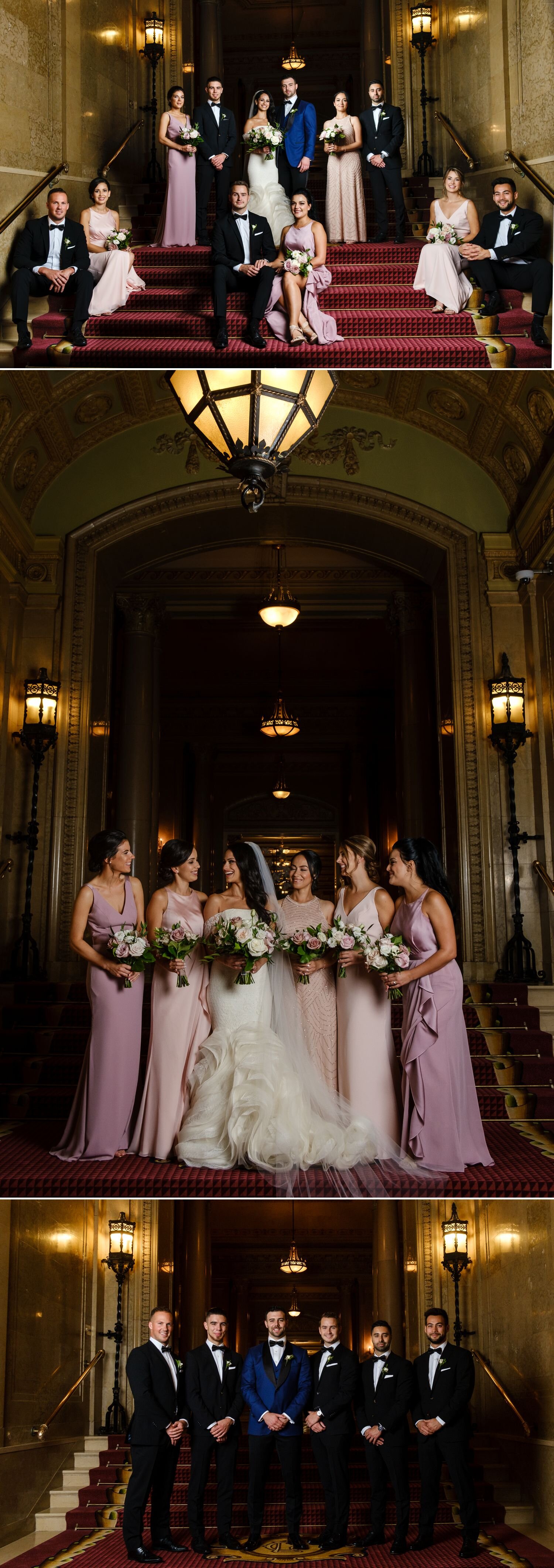 wedding party portraits inside the fairmont chateau laurier in ottawa