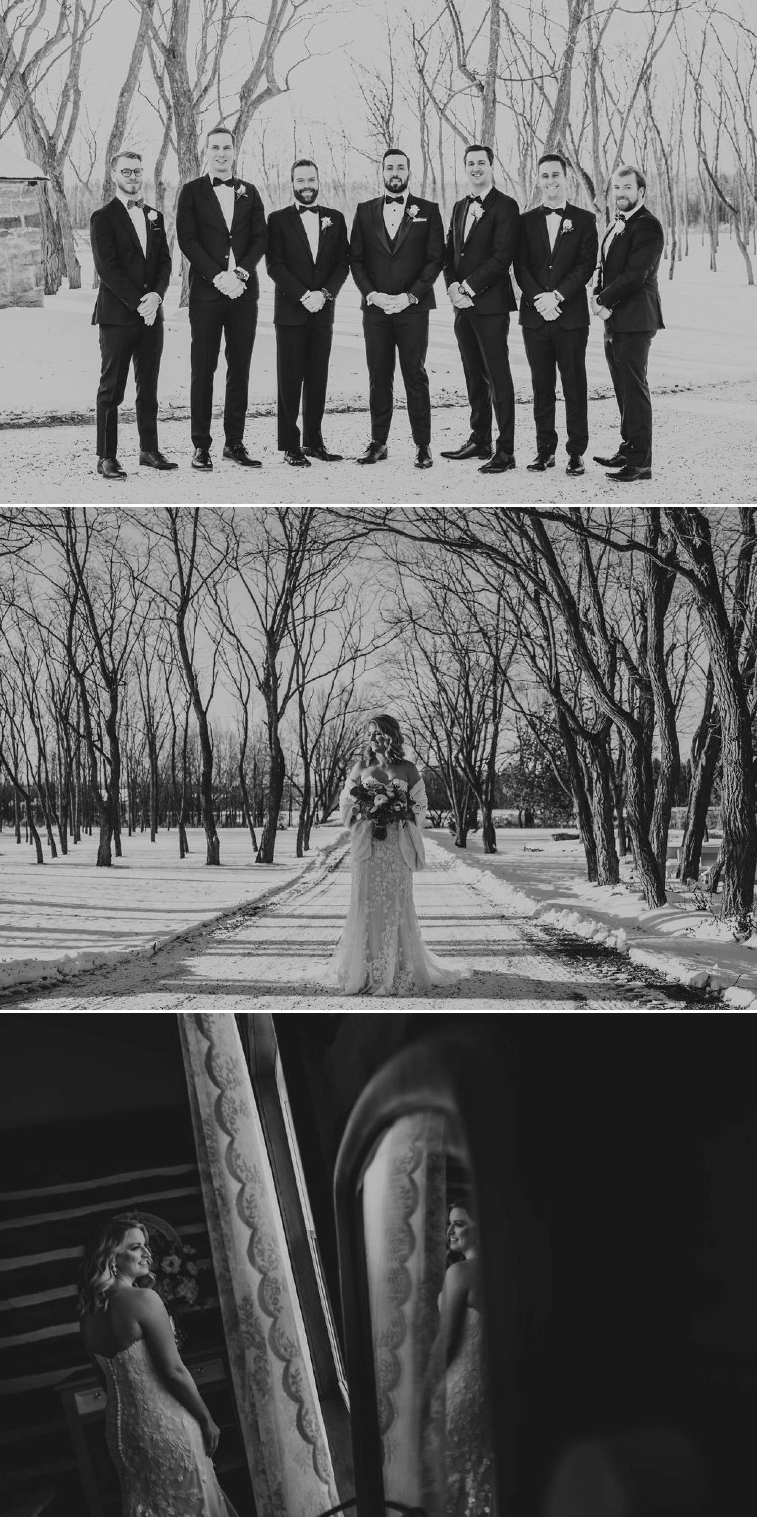 outdoor winter wedding party photos