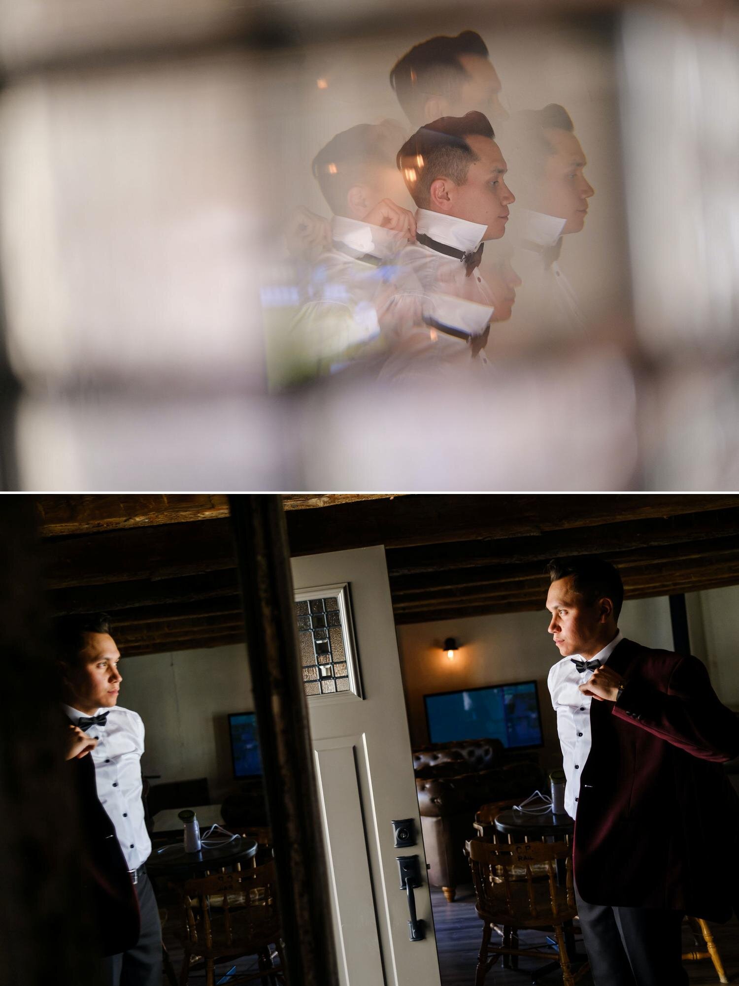 photos of a groom getting ready for his stonefields wedding