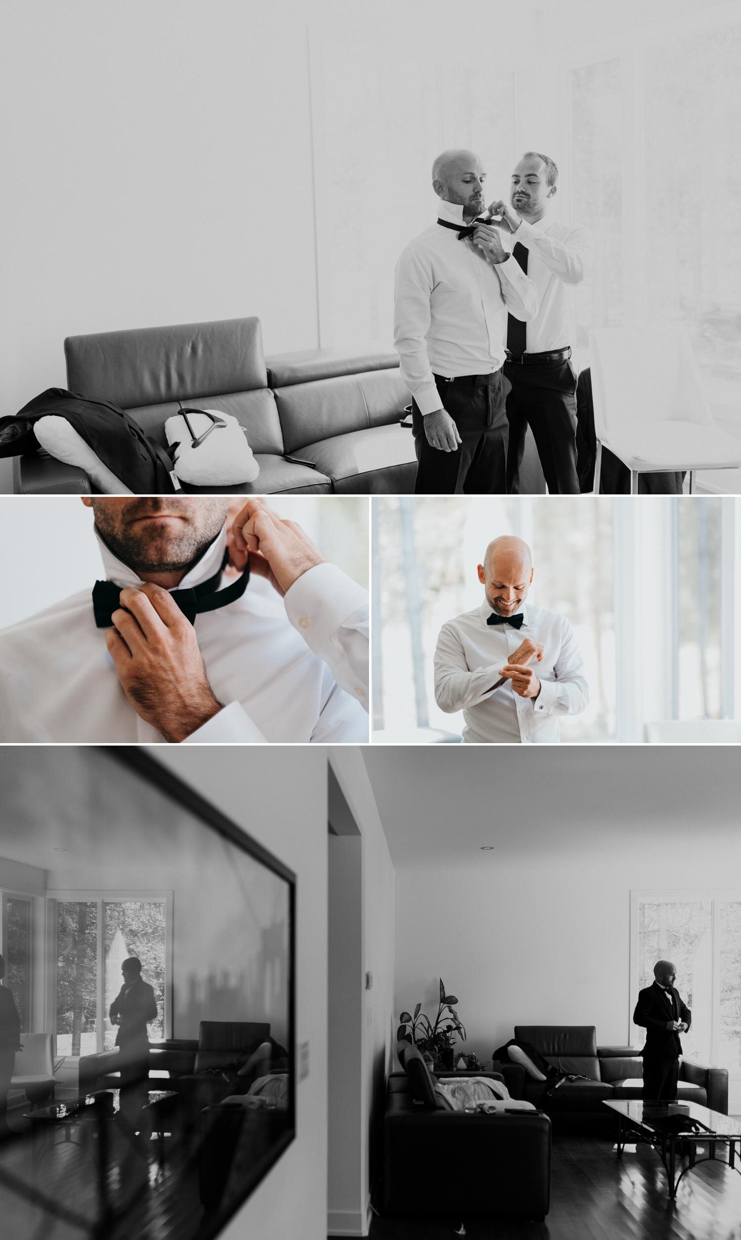 photographs of a groom getting ready for his stonefields wedding