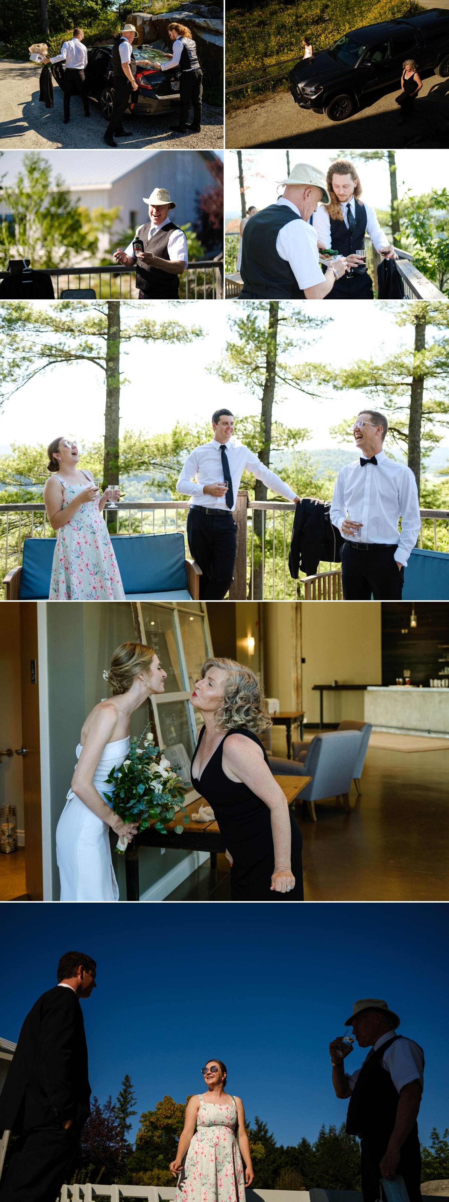 candid moments of wedding party before a wedding ceremony at le belvedere in wakefield quebec