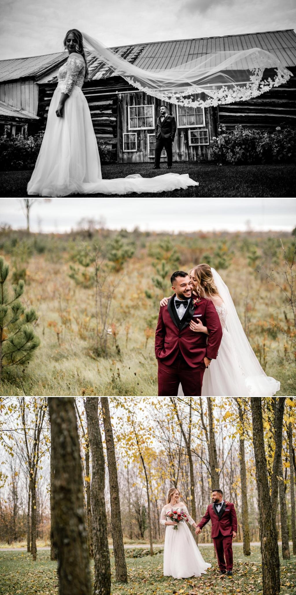 photos of a bride and groom at an autumn stonefields wedding