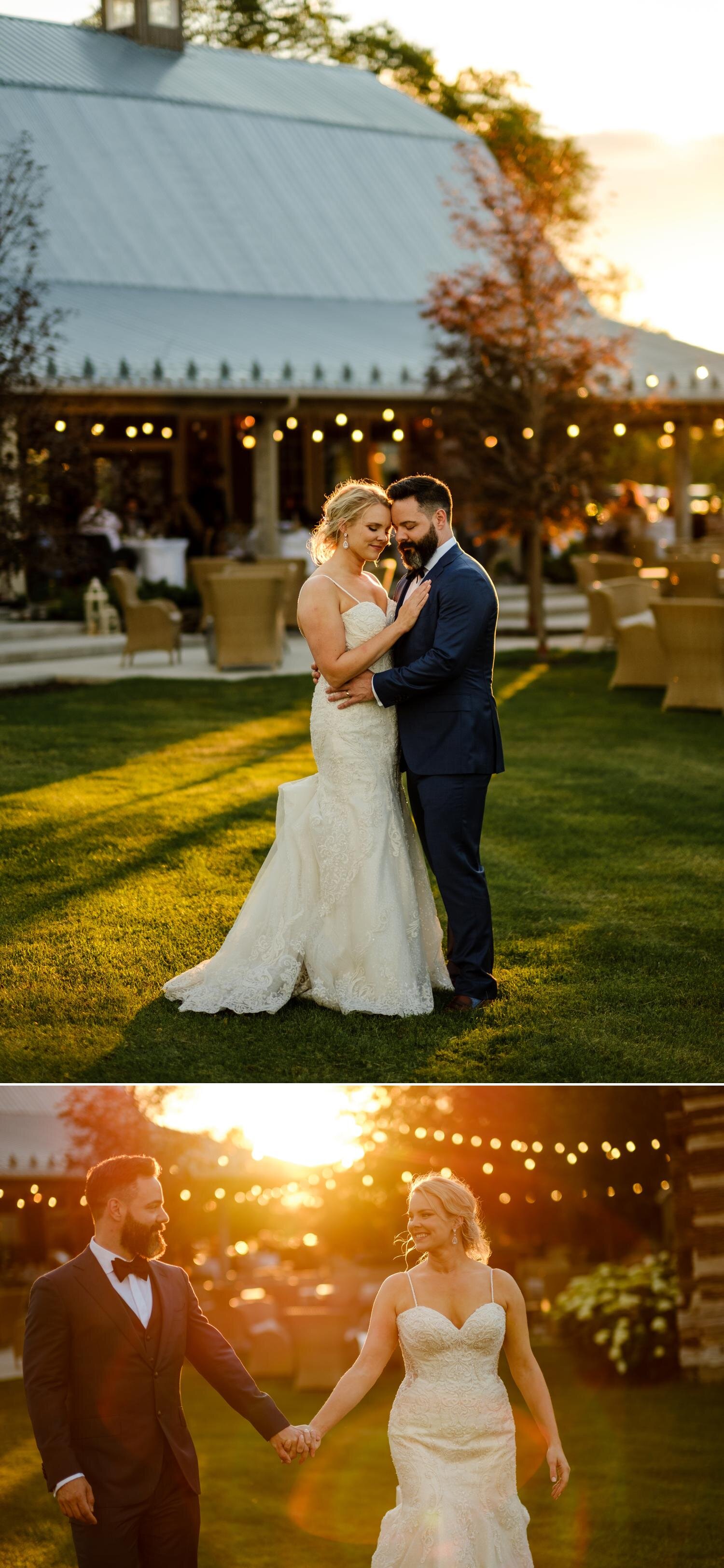 sunset magic hour photos at a stonefields estate wedding