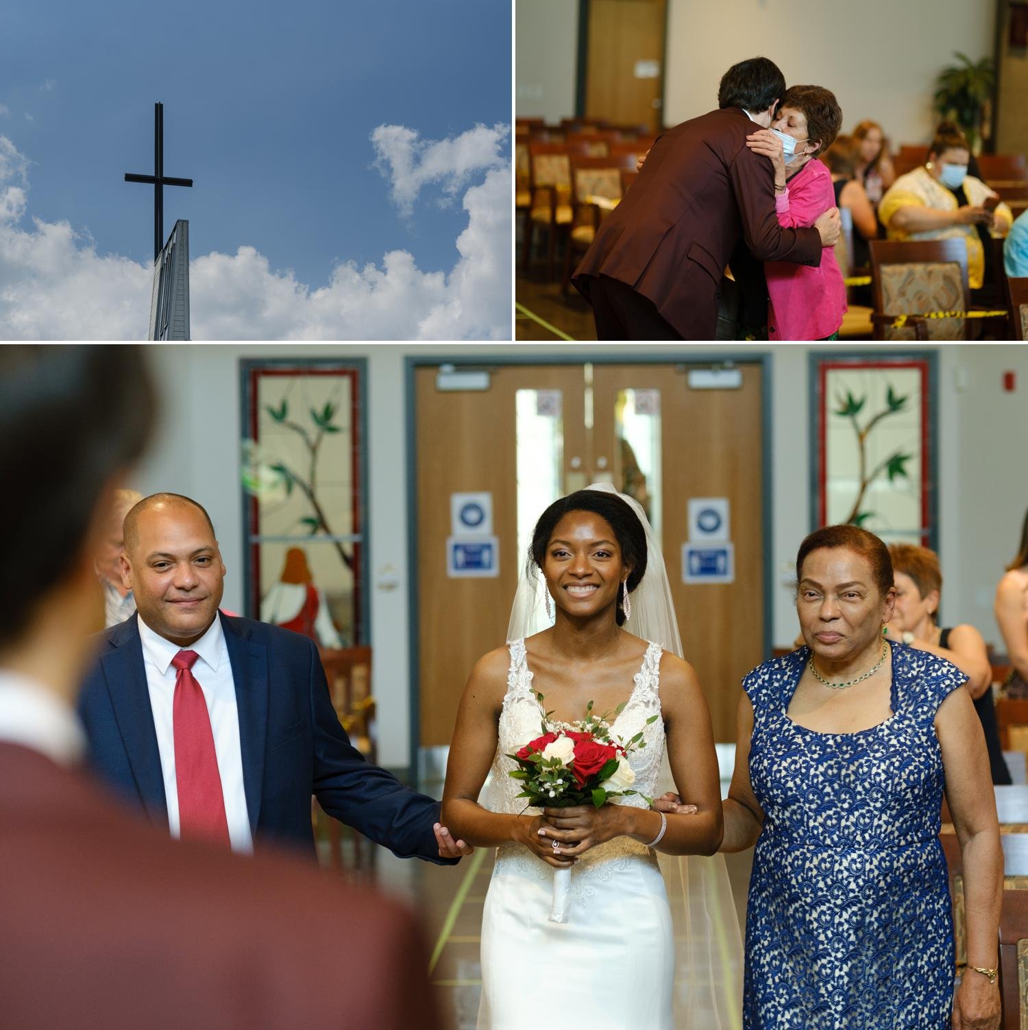 photos of a bride and groom getting married at a church