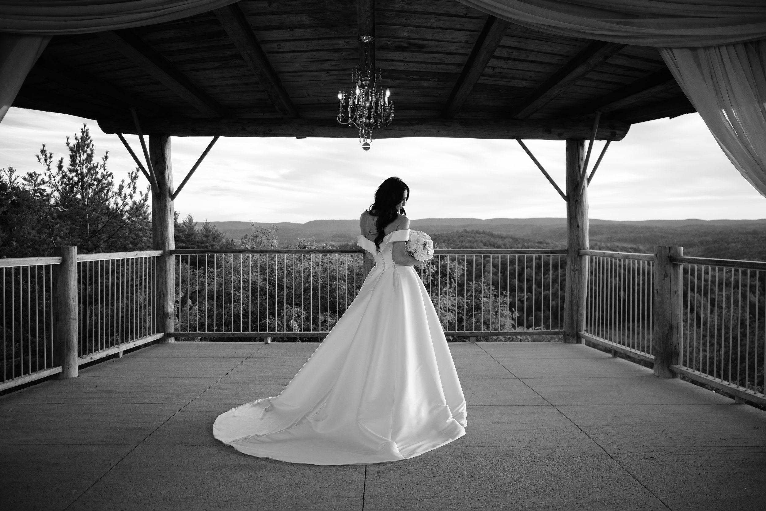 black and white photograph of a bride