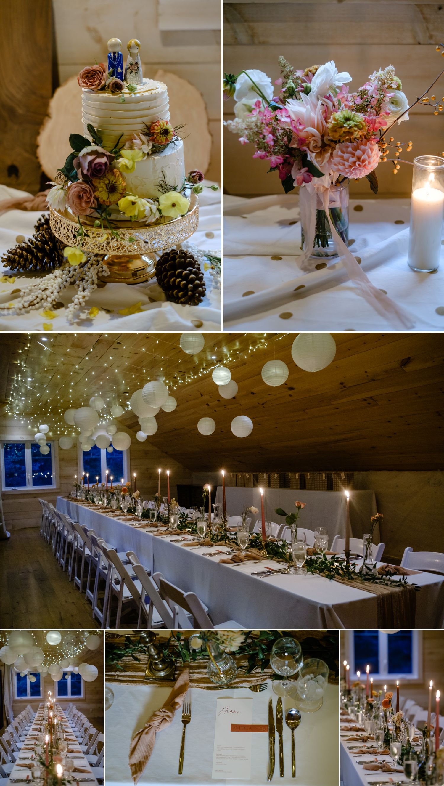 wedding reception details at an intimate cottage wedding in calabogie ontario