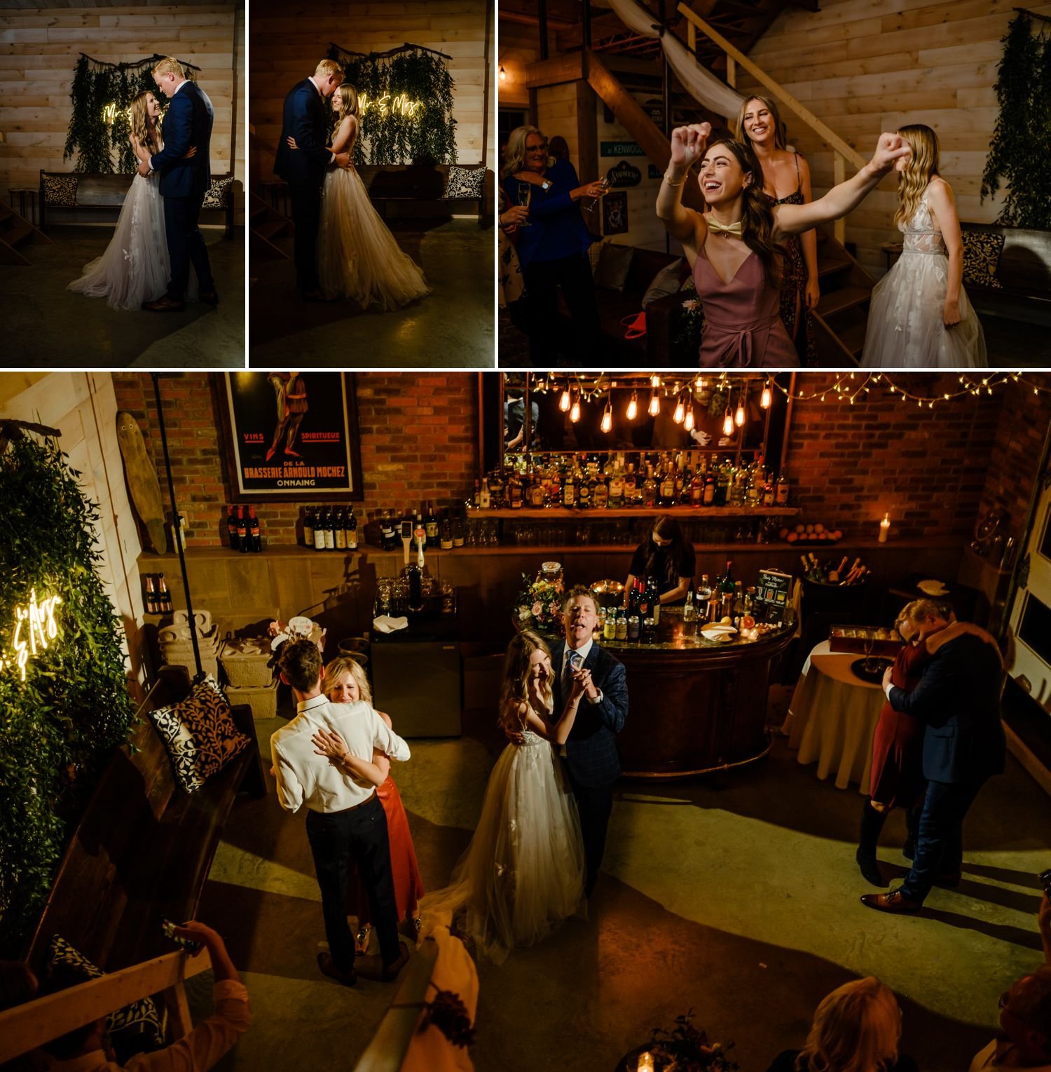 candid dance floor moments during an intimate cottage wedding reception in calabogie ontario