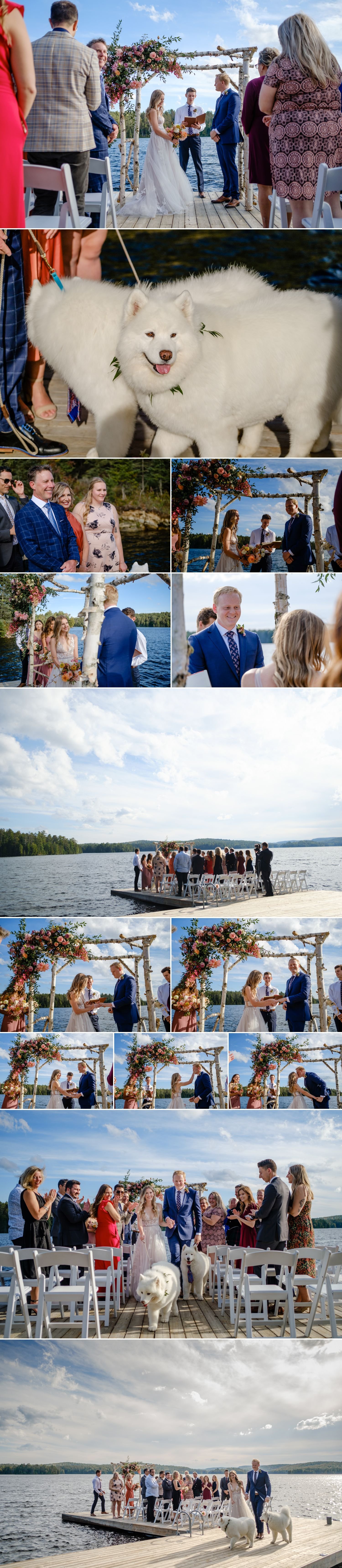 candid moments during an intimate cottage wedding ceremony in calabogie ontario