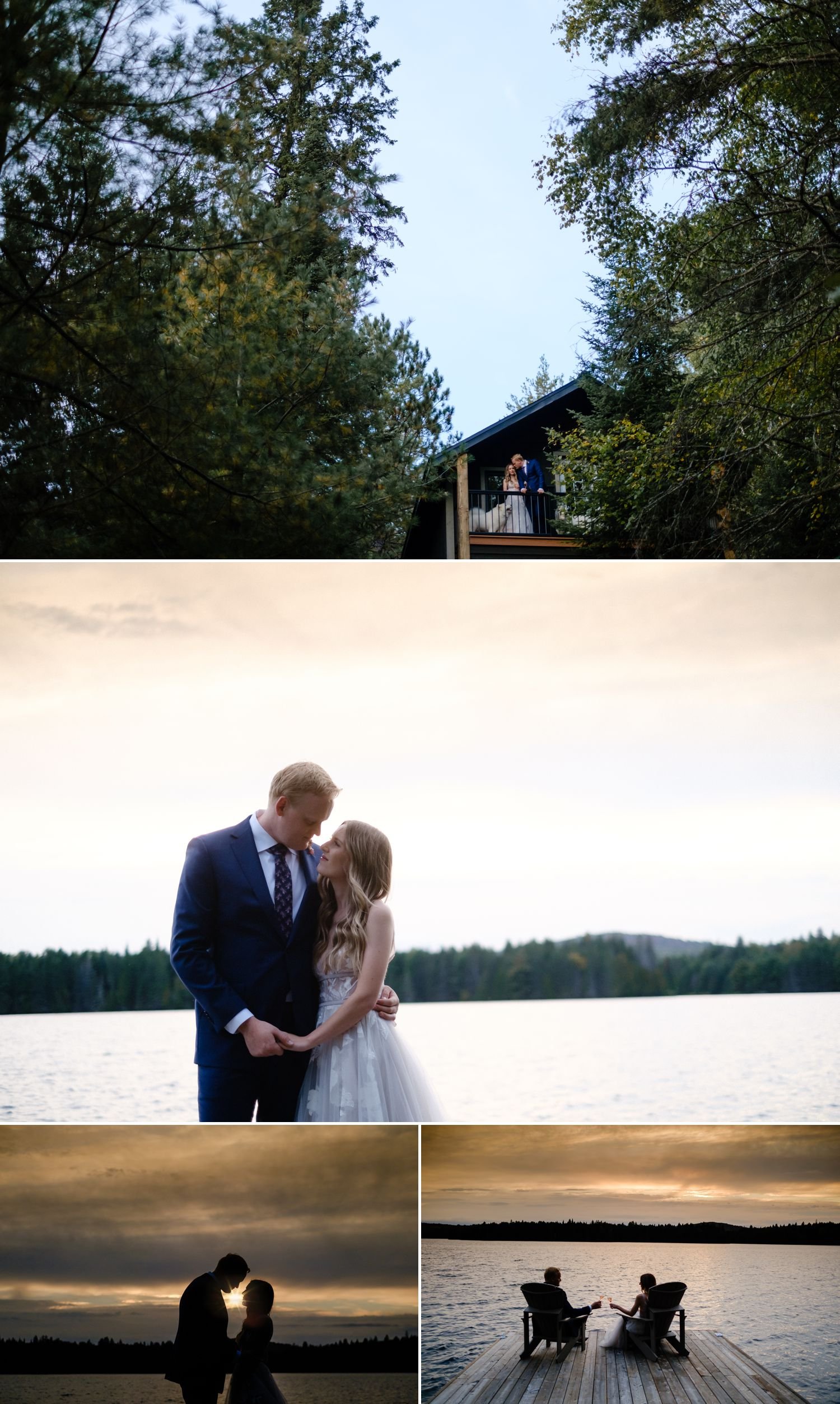 bride and groom  sunset portraits during an intimate cottage wedding in calabogie ontario