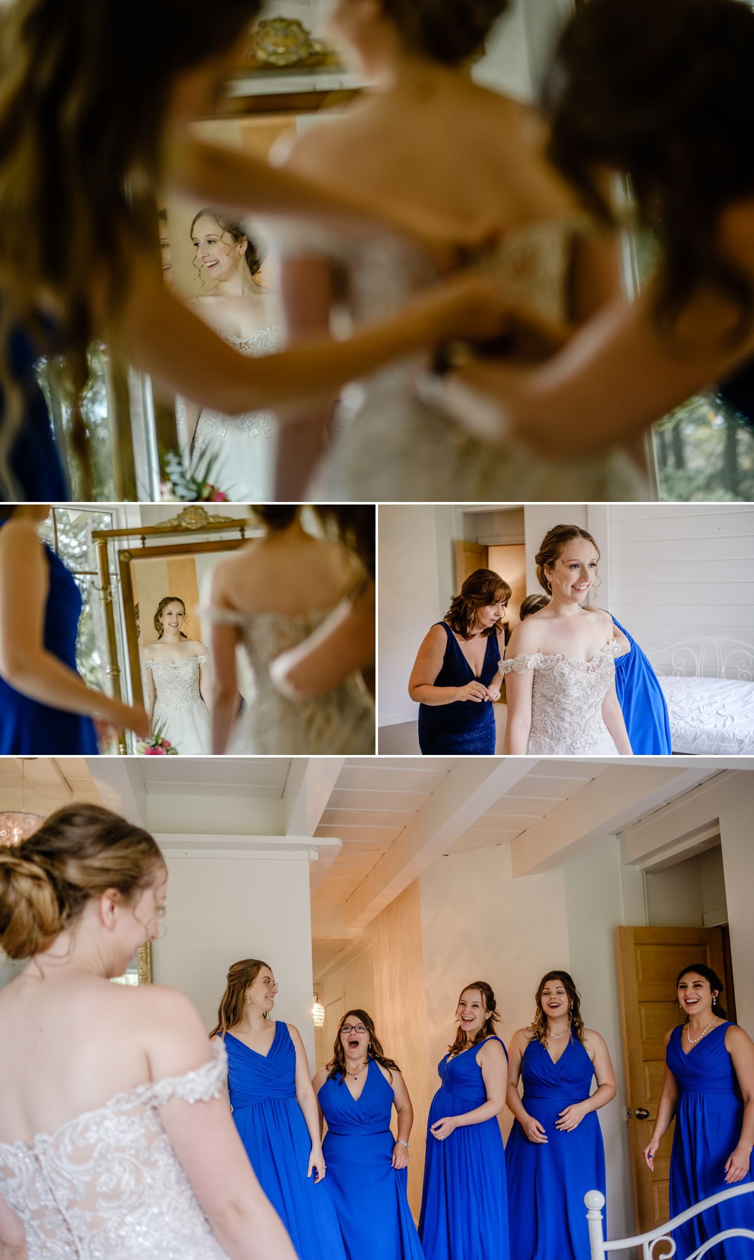 candid moments of bride getting ready for a wedding ceremony at le belvedere in wakefield quebec