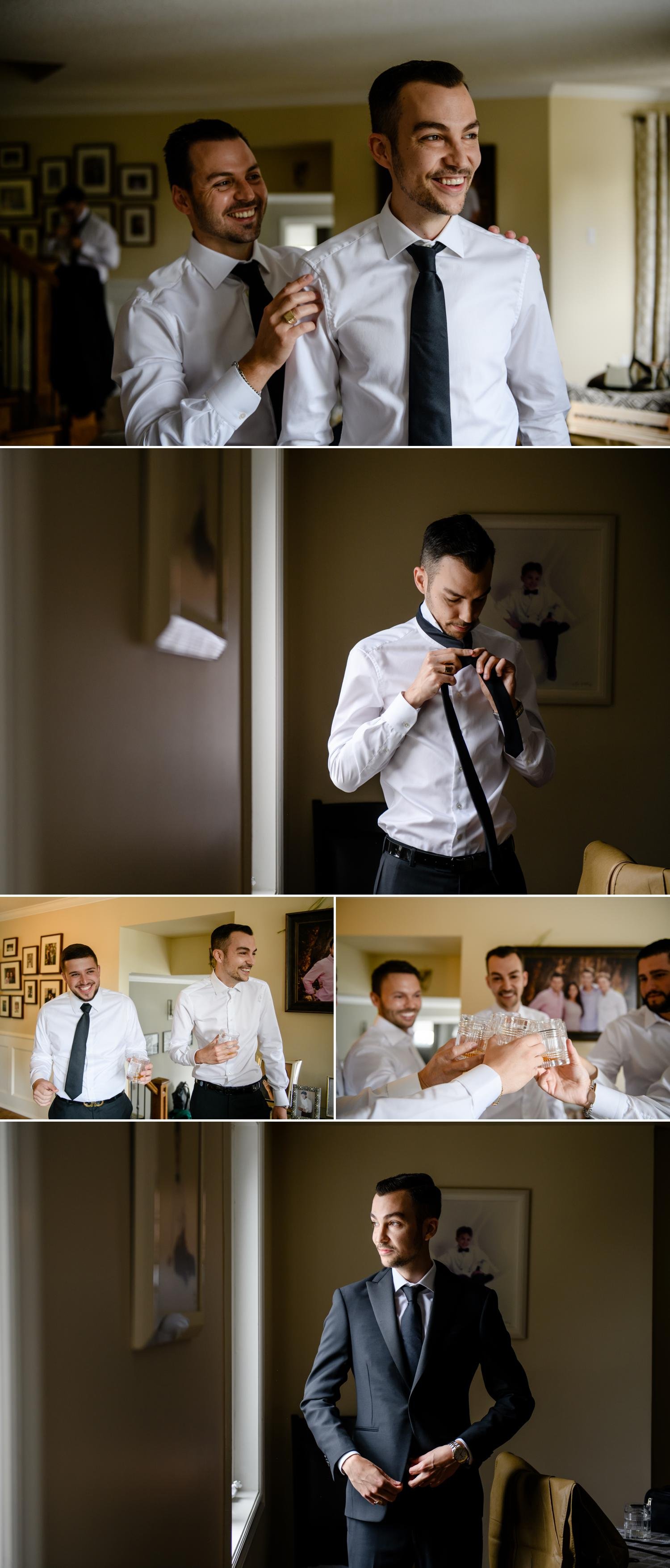wedding photos of a groom getting ready