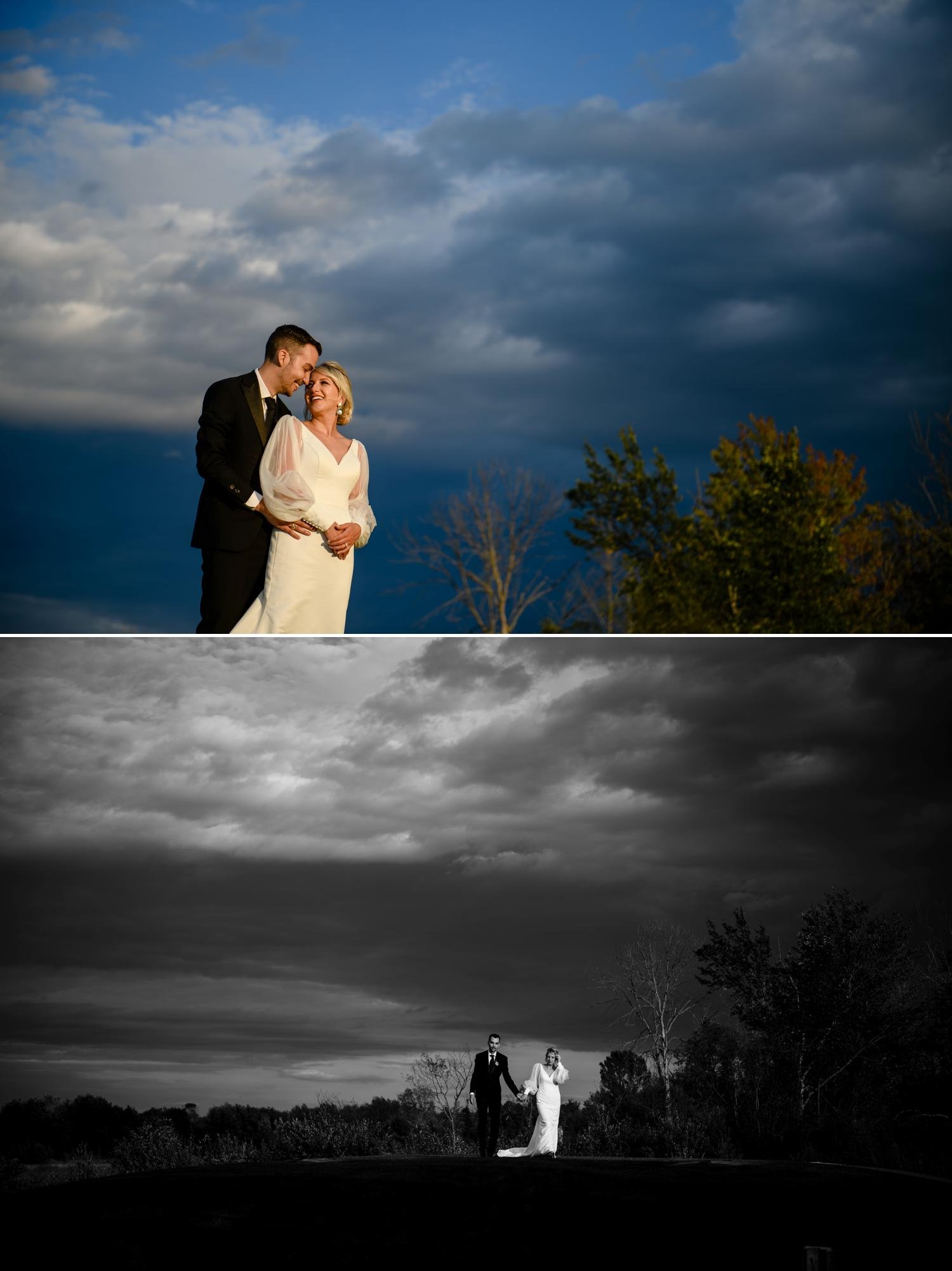dramatic sunset wedding photos