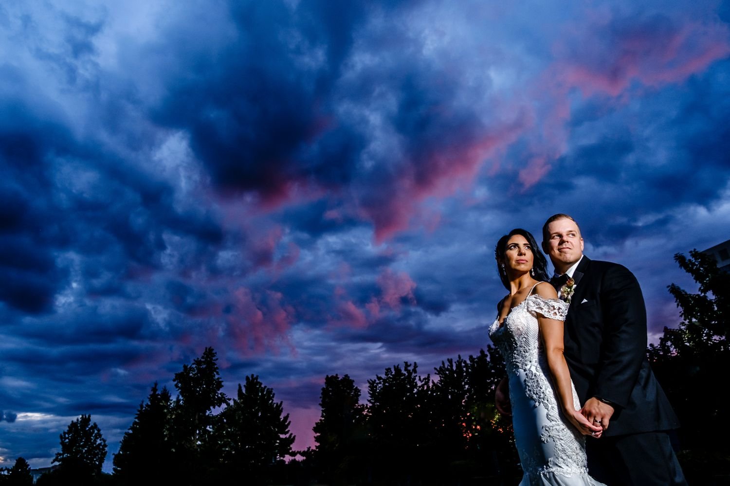nighttime portrait of bride and groom at a brookstreet hotel wedding reception in kanata