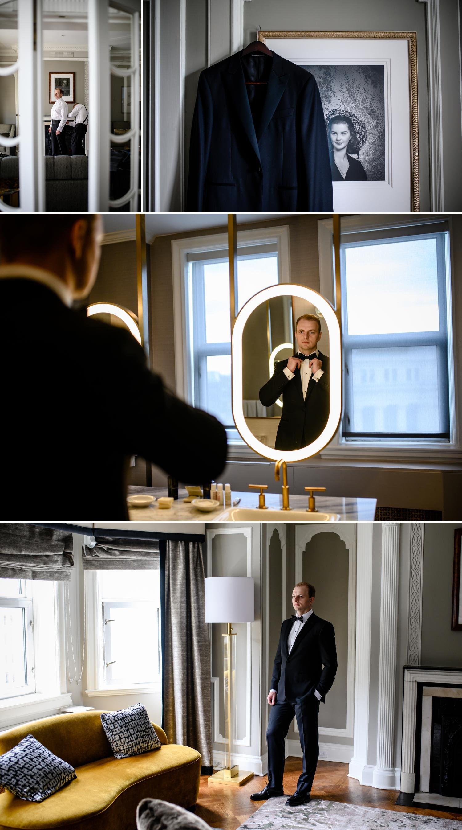 photographs of a groom getting ready for his wedding day