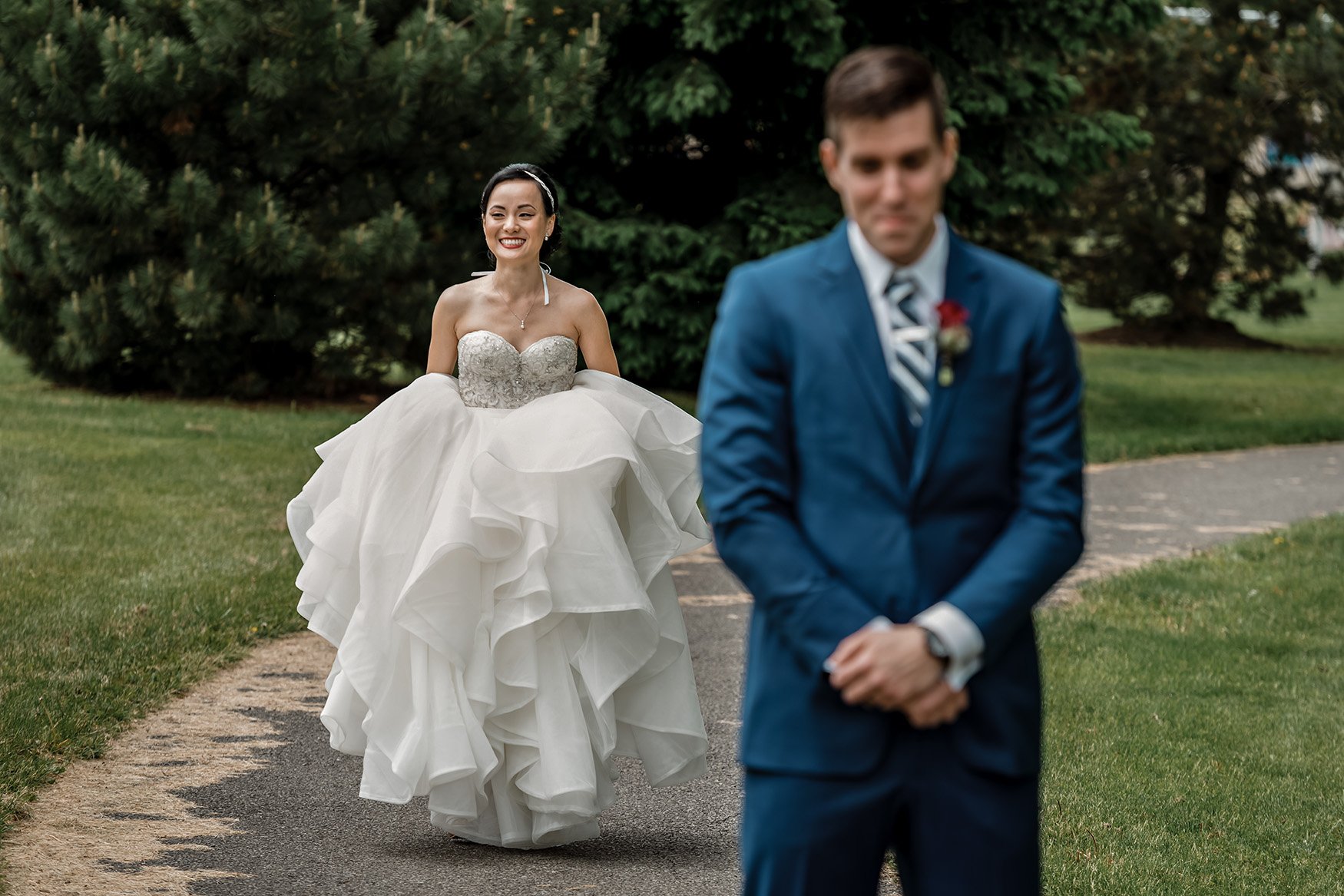 bride about to have first look with groom