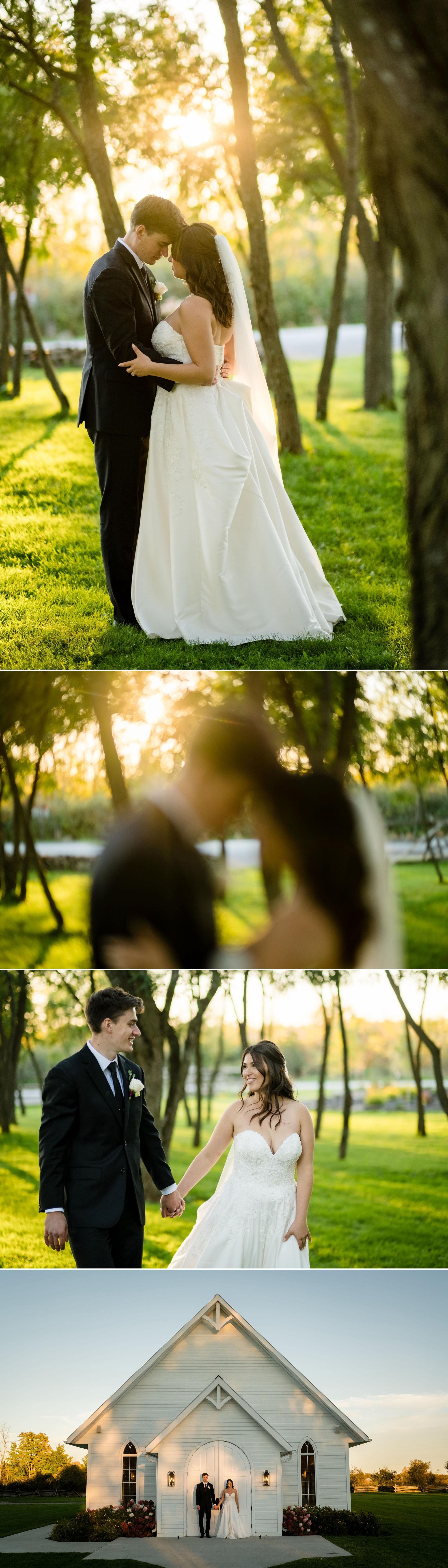 magic hour wedding photos of a bride and groom at stonefields estate