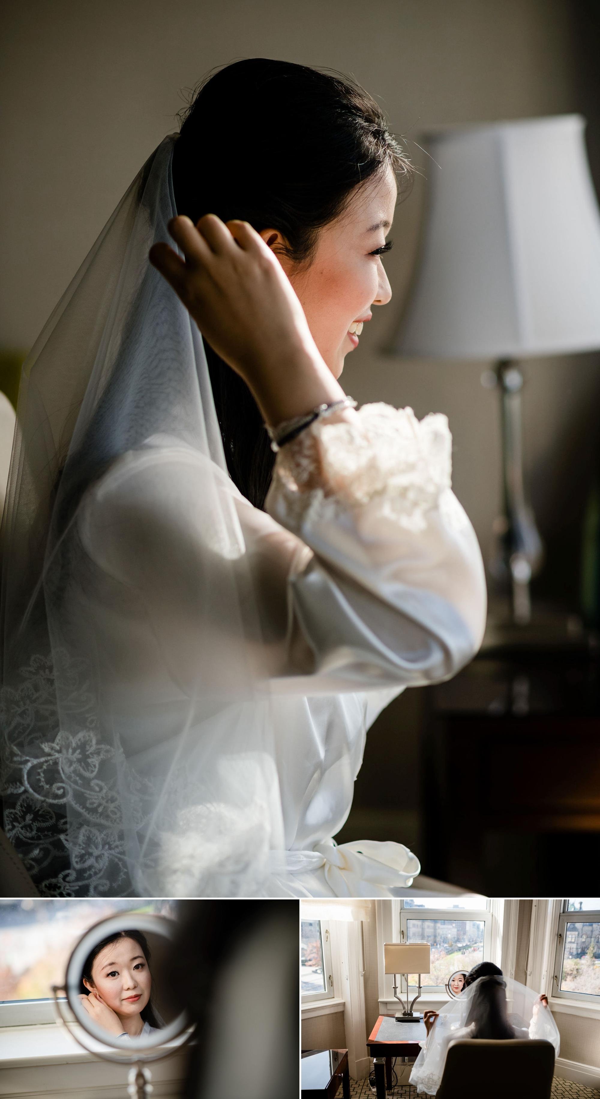 photos of a bride getting ready at le Chateau Laurier