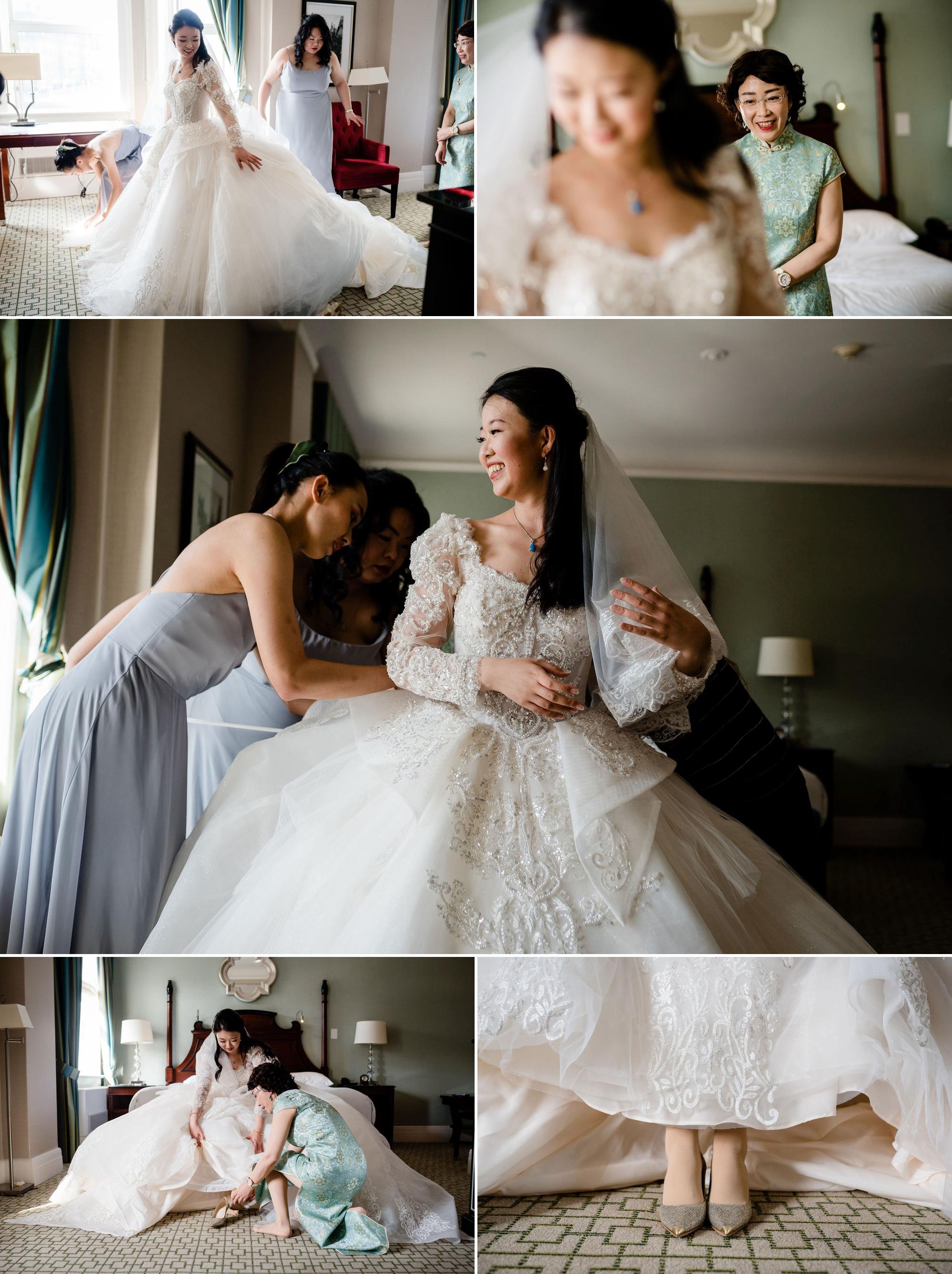 photos of a bride getting ready at le Chateau Laurier