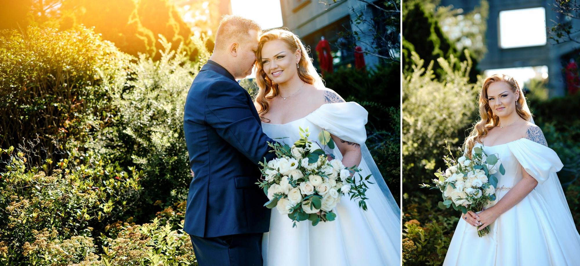 natural light wedding photo of a bride and groom outside of the Brookstreet hotel