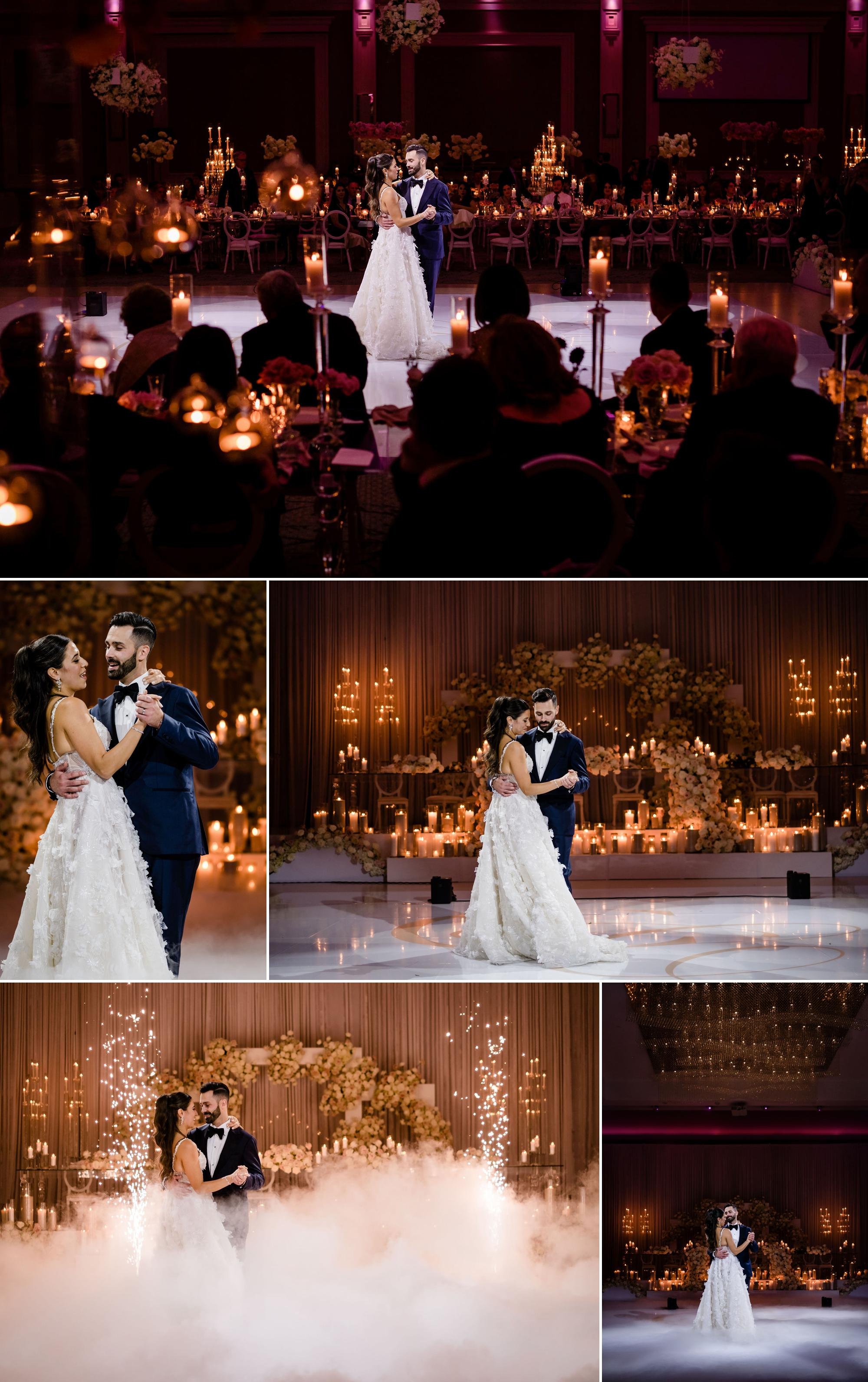 Photos from a first dance at an infinity centre wedding reception