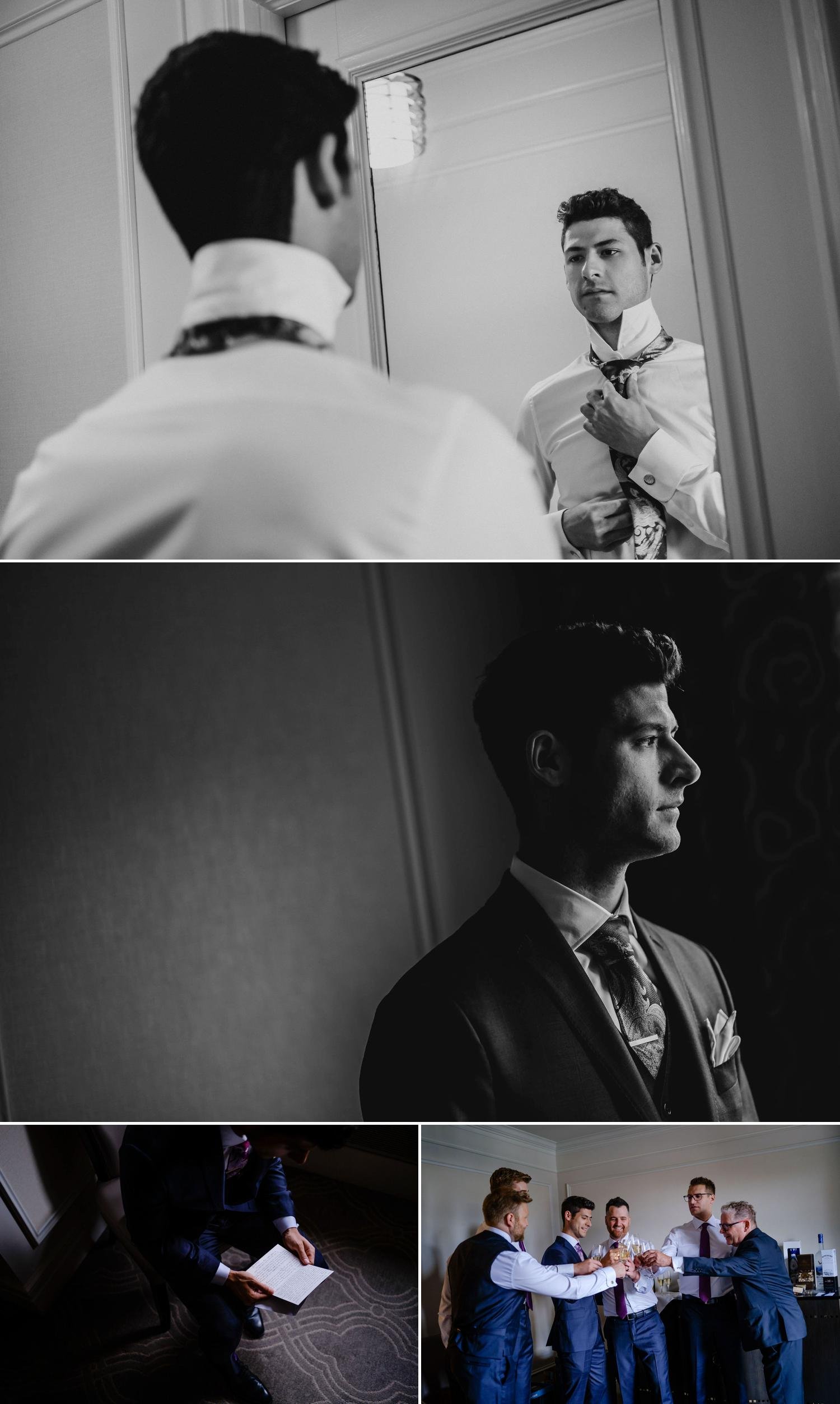 photos of a groom getting ready on his wedding day