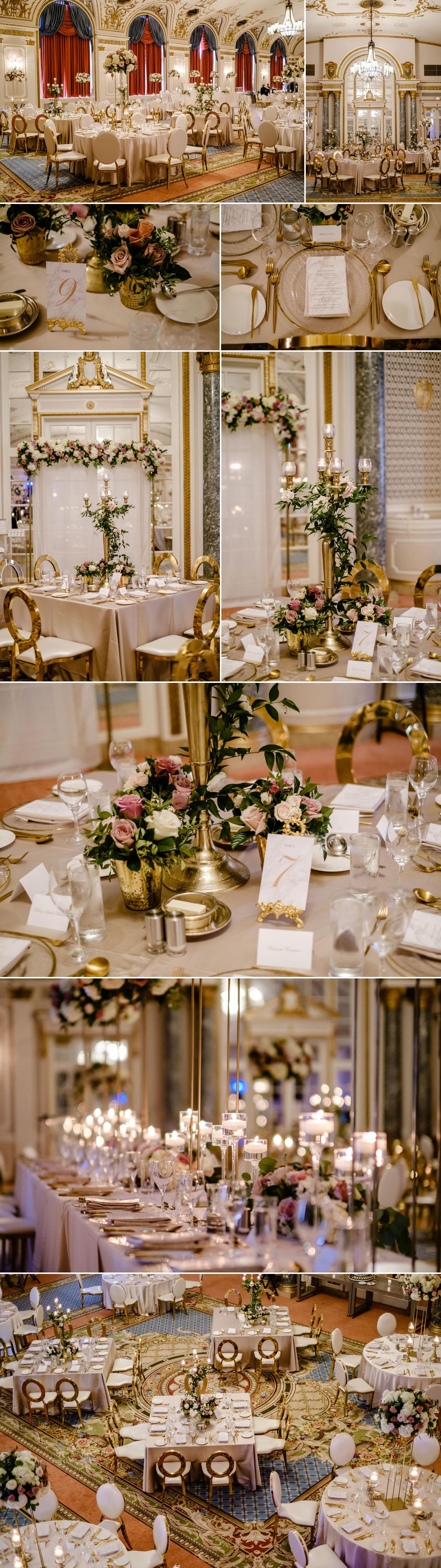 wedding details in the ball room at the chateau Laurier