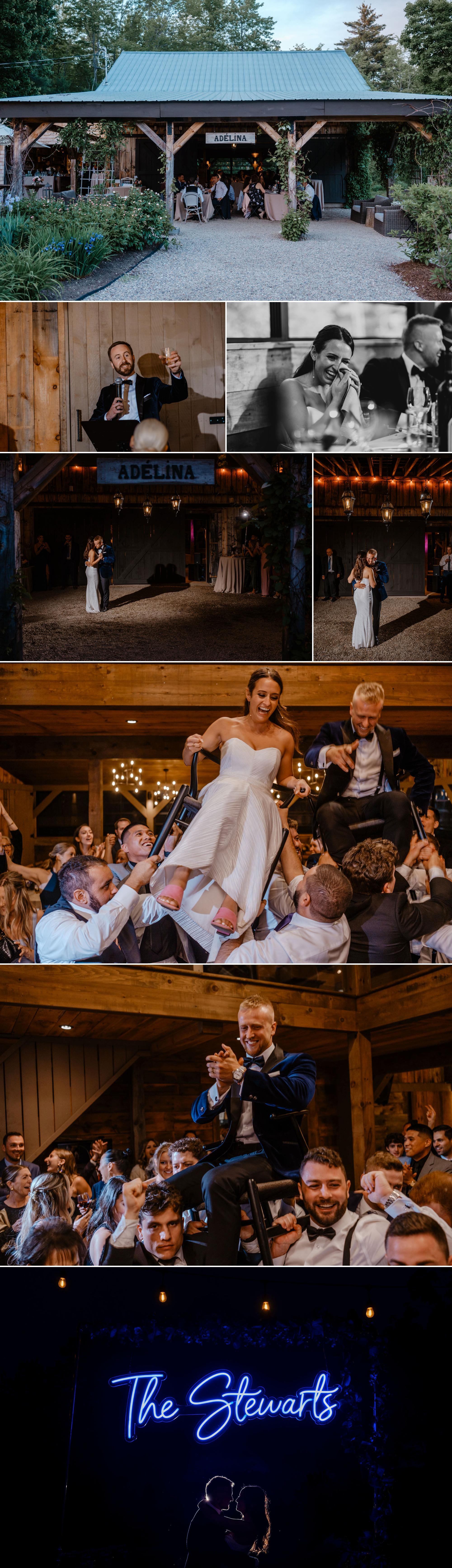 a wedding reception at Adelina barn