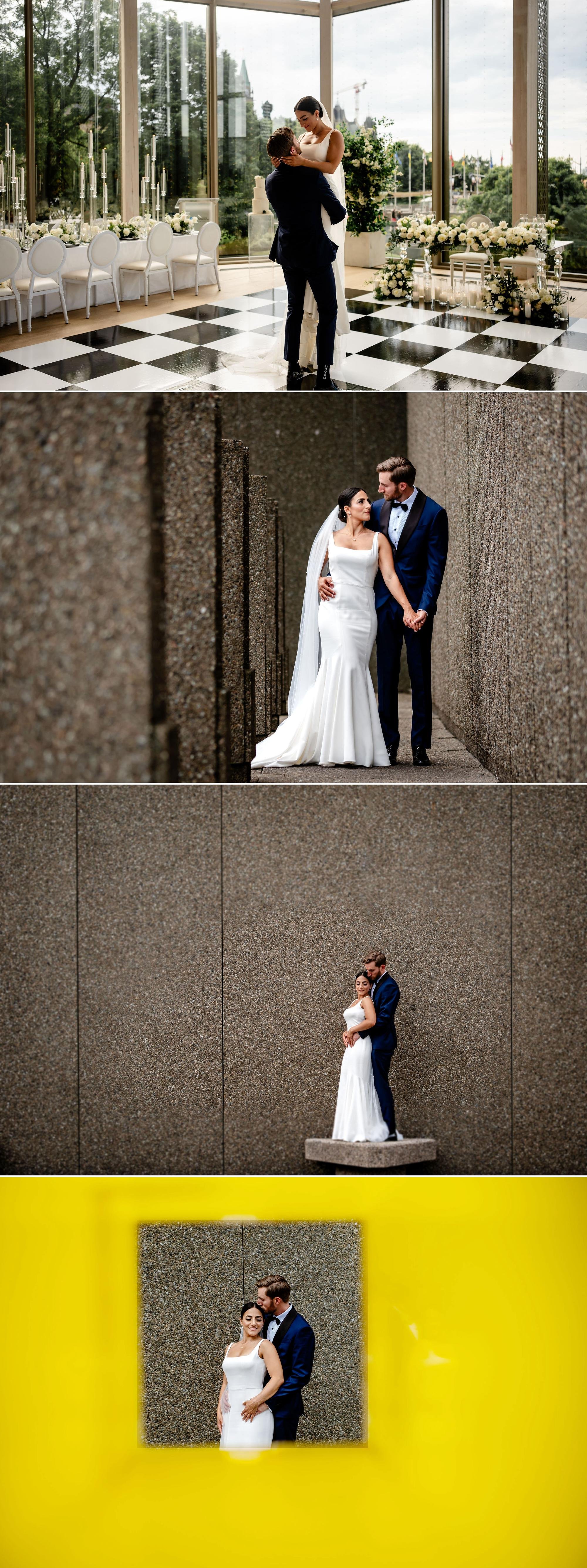 photos of a bride and groom at the national arts centre in ottawa