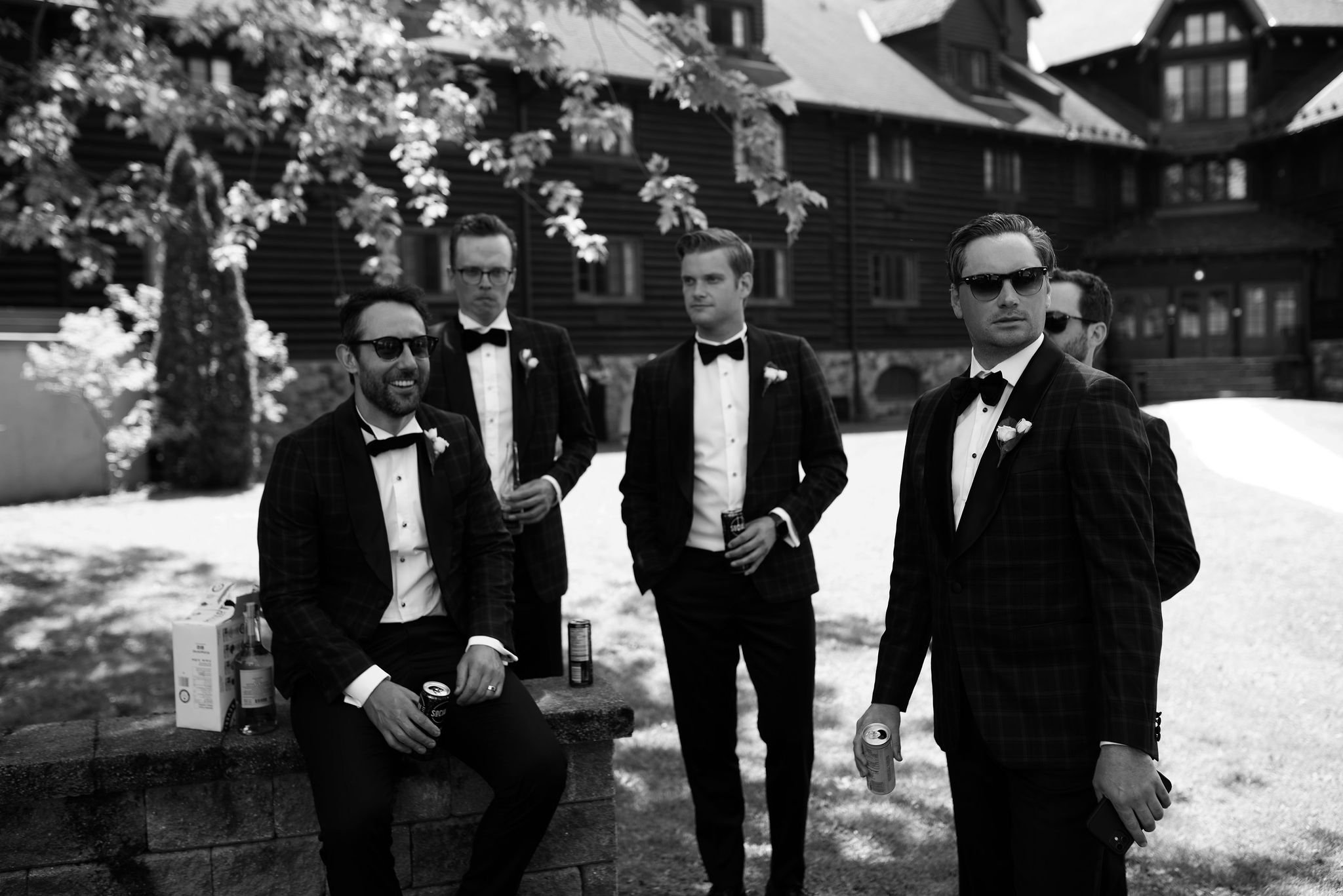 black and white photo of groomsmen