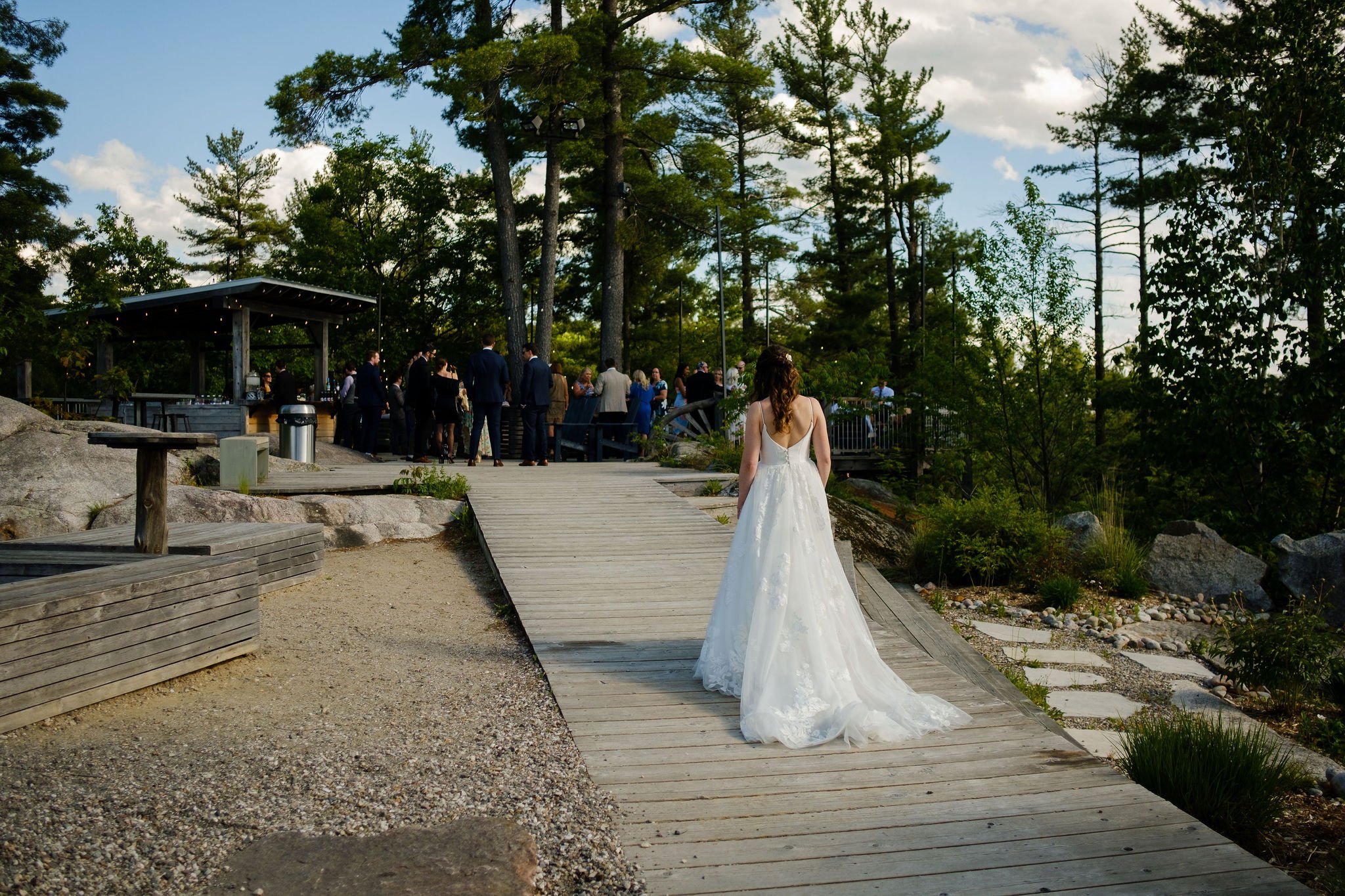  bride walking up to her cocktail hour 