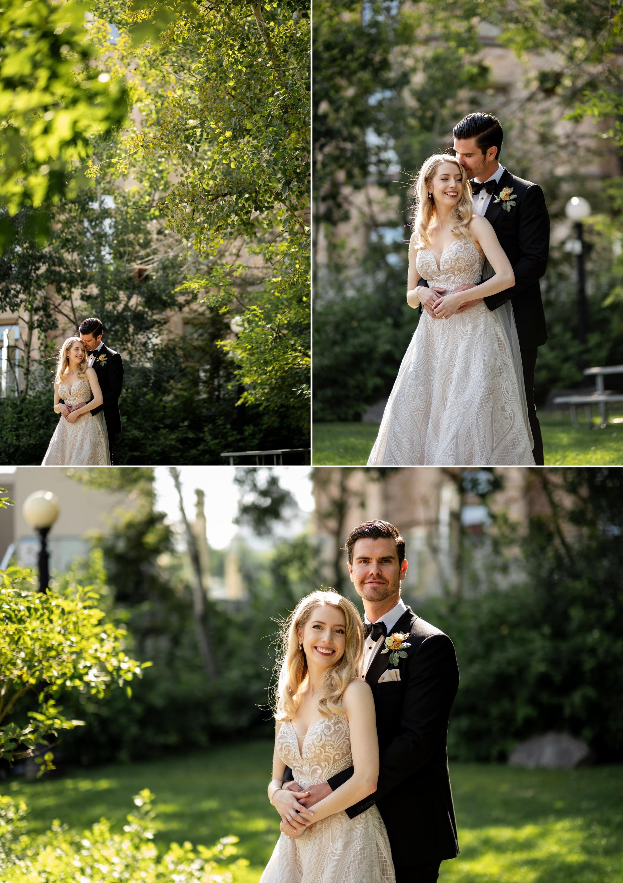 outdoor couples shots at a museum of nature wedding