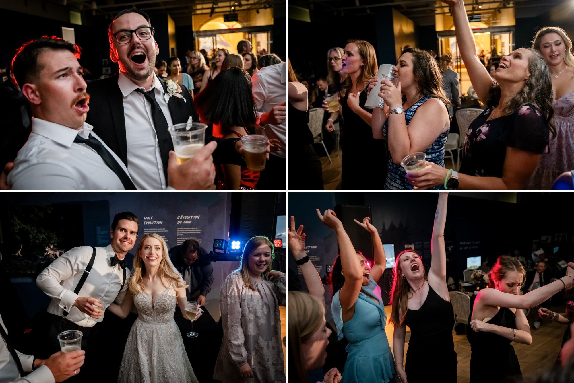 photos from a dance party at a museum of nature wedding reception
