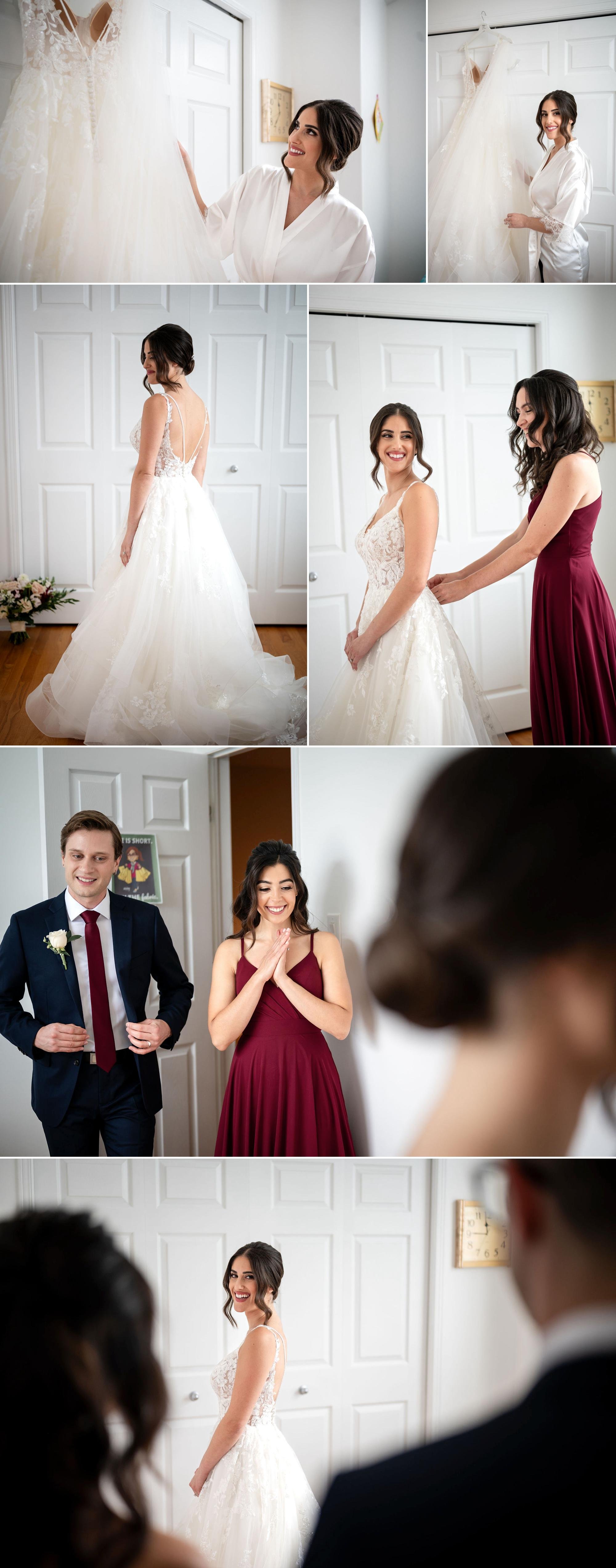 photos of a bride getting ready for her wedding at home