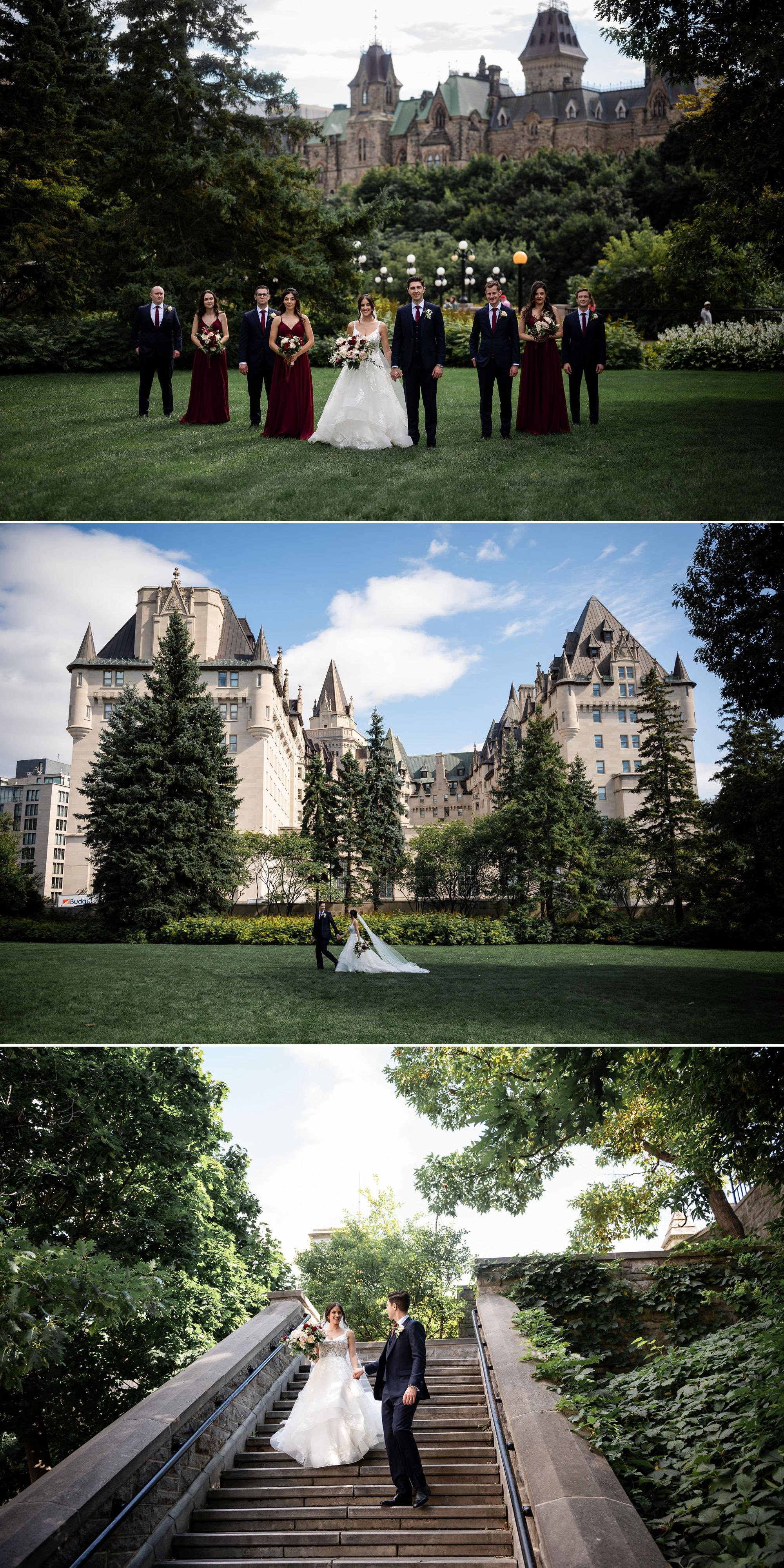 photographs of a bride and groom in downtown ottawa at their chateau Laurier wedding