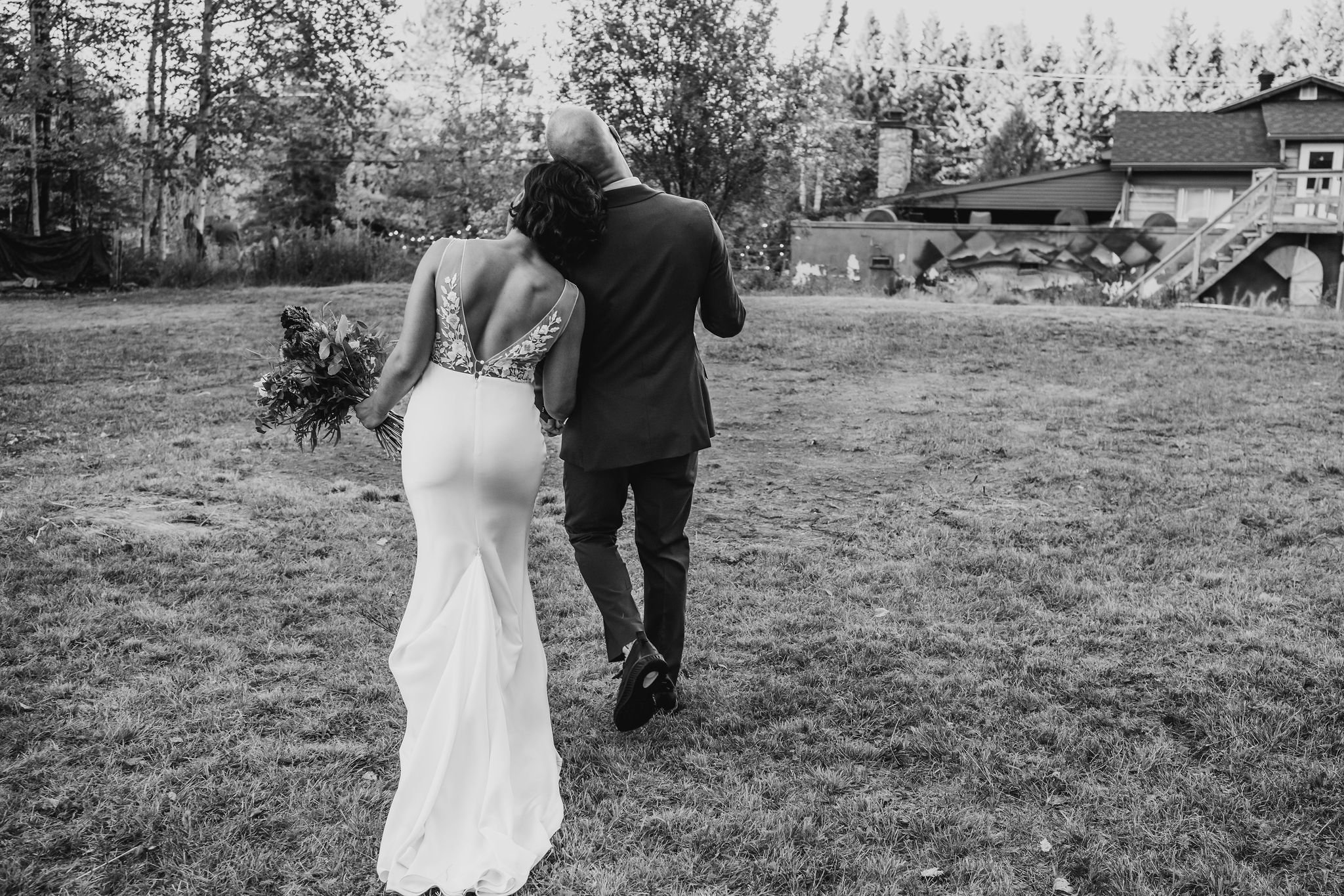 candid black and white wedding photograph