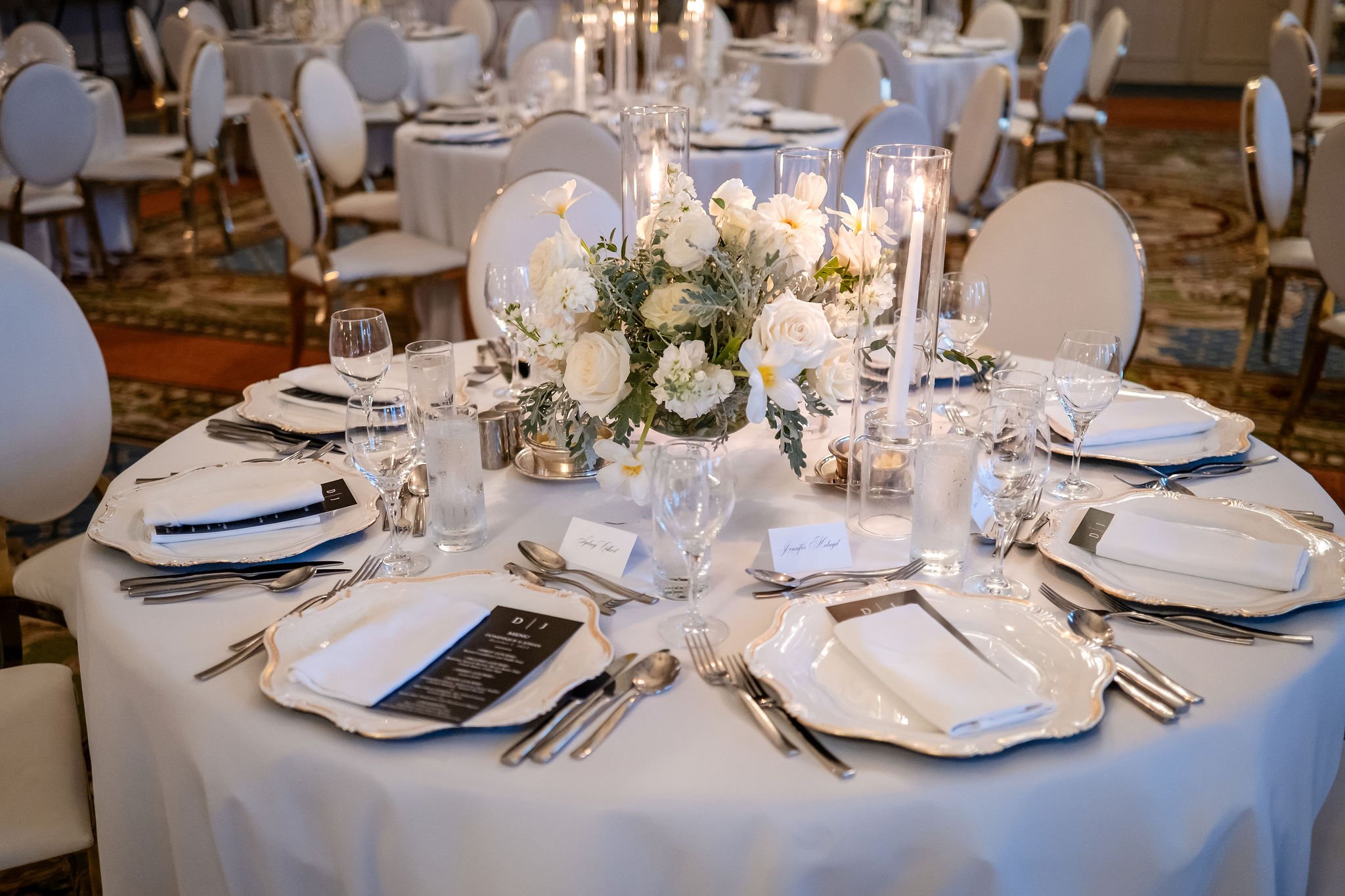 wedding reception details in the ball room of the chateau Laurier