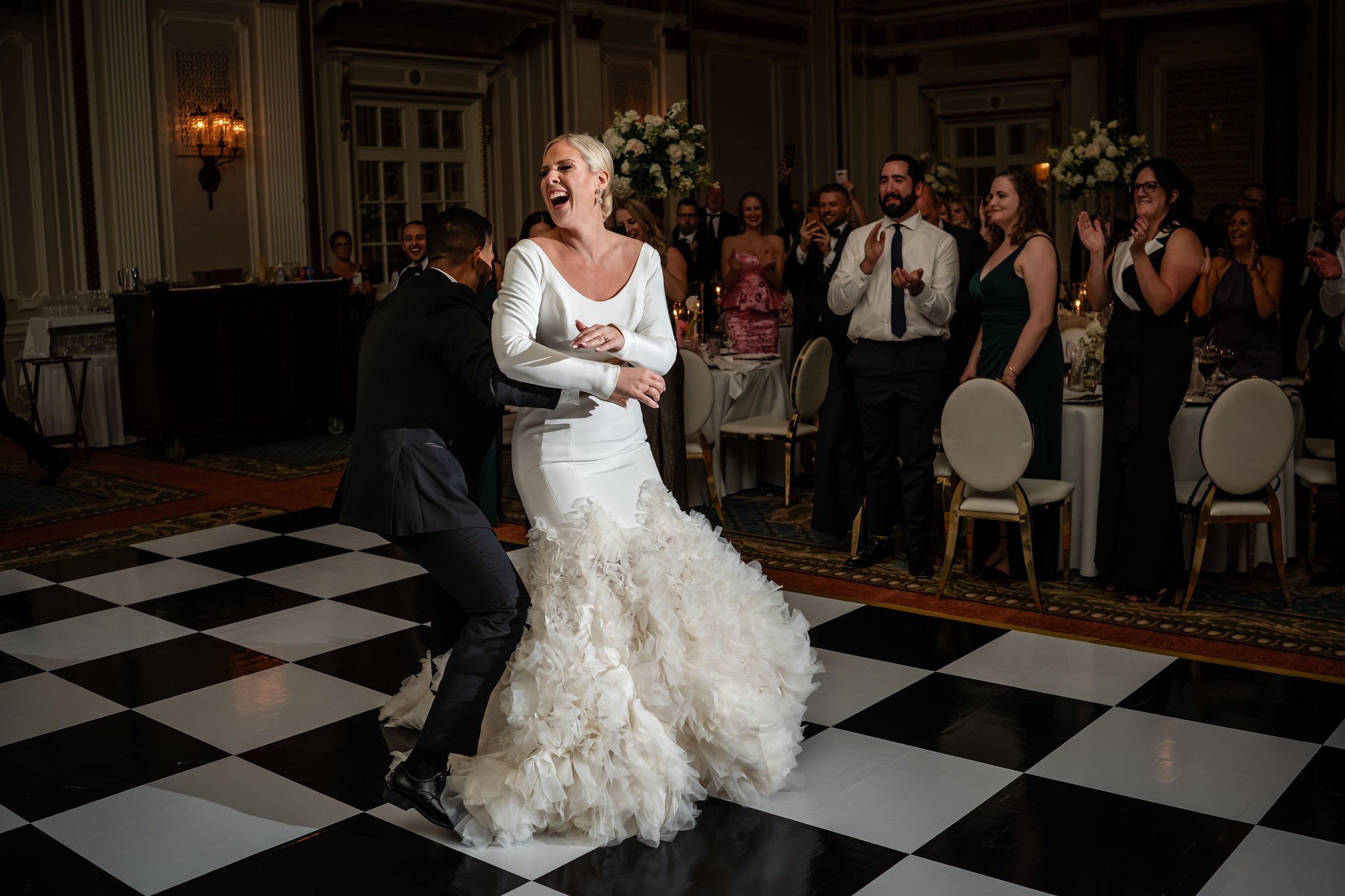 dancing at a wedding in the ball room of the chateau Laurier