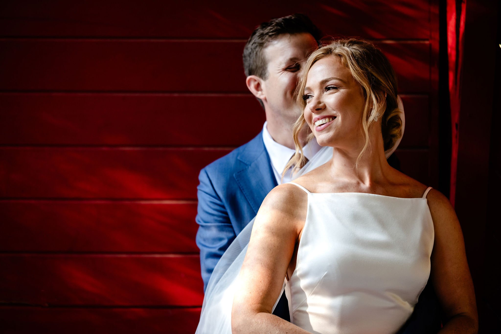 a portrait of a bride and groom at the covered bride near Wakefield Quebec 