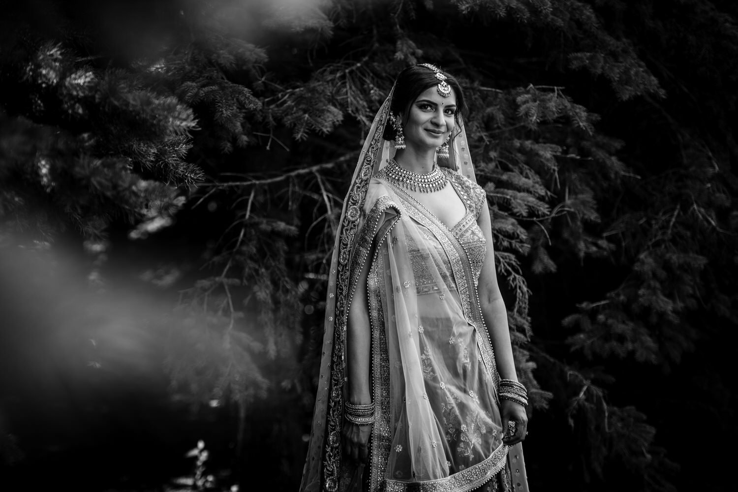 black and white photo of an Indian bride