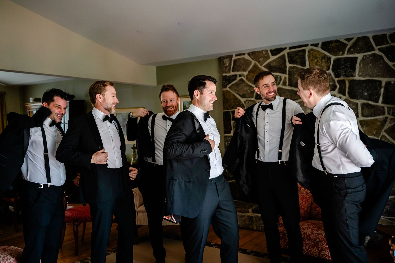 a photograph of groomsmen before a wedding ceremony