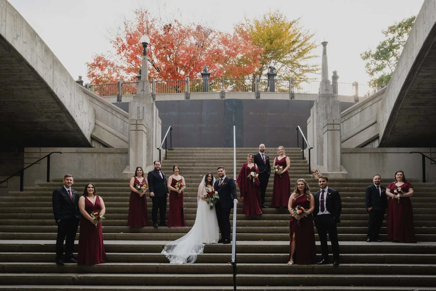 elegant photo of a full wedding party in downtown ottawa