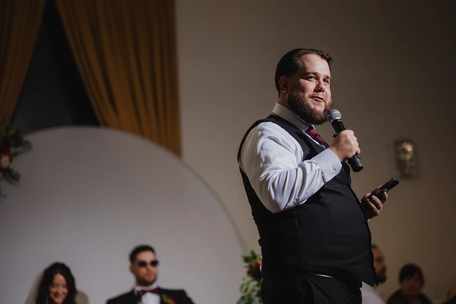 wedding speech photo in a reception hall