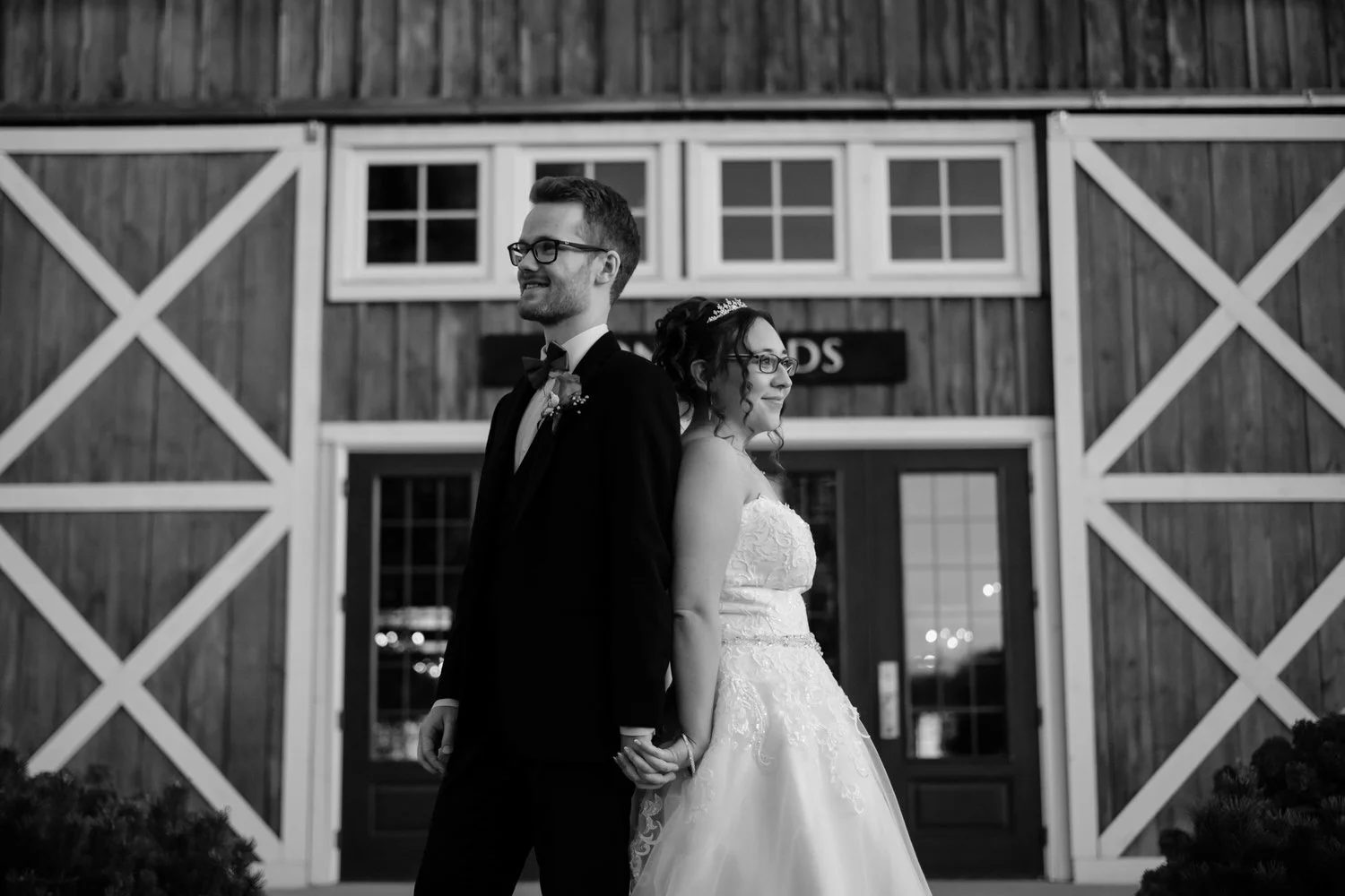 black and white wedding portrait