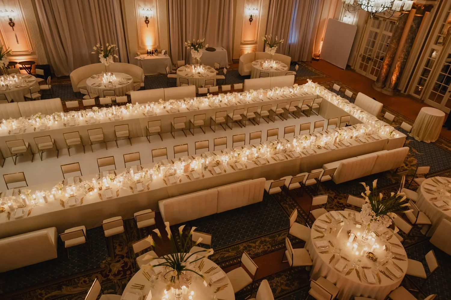 photo of the candle-lit ballroom for a wedding at the chateau laurier