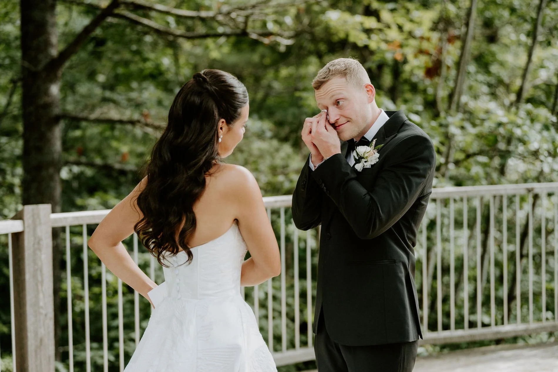 Will wiping away tears as he reads his vows to Kylie on the deck