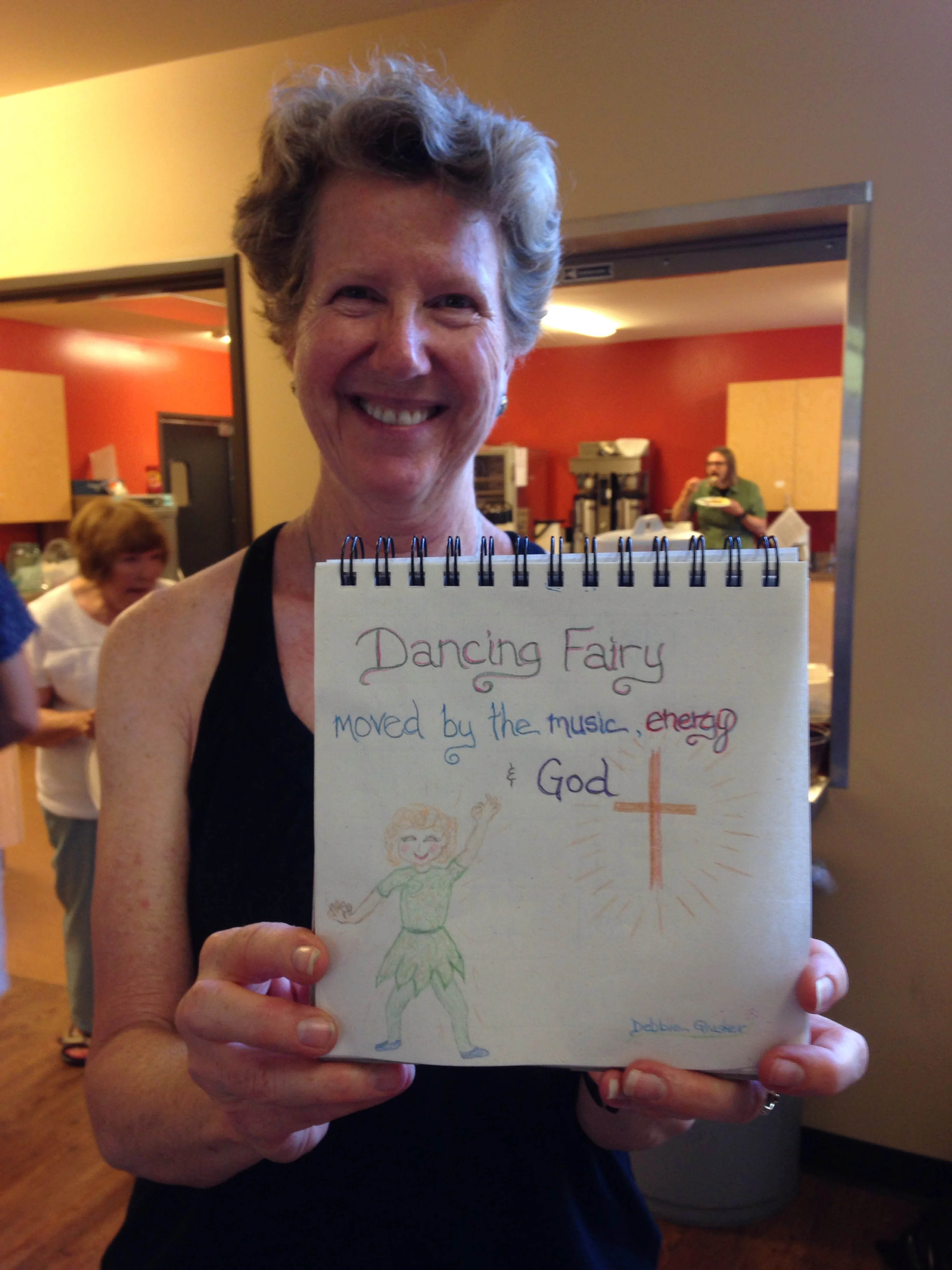 Debbie Glusker, chap. "Dancing fairy, moved by the music, energy, and God"