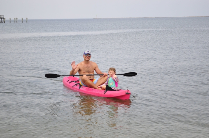 Mom almost needed a xanax for this, but Shaun promised to stay just a few feet offshore and kayak back and forth. P was unphased.