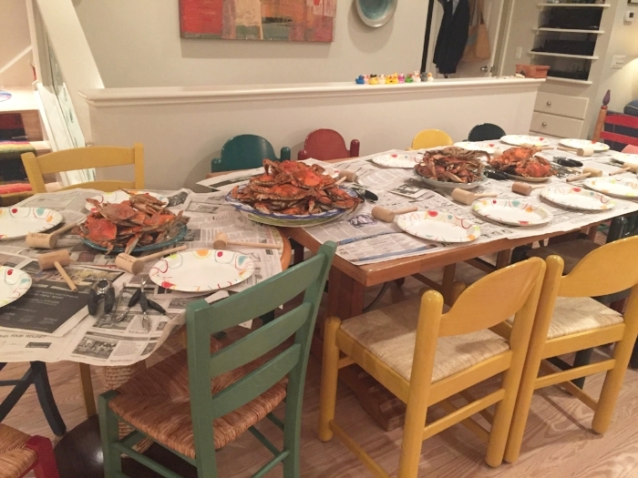 classic seafood feast: crabs and lobstas.